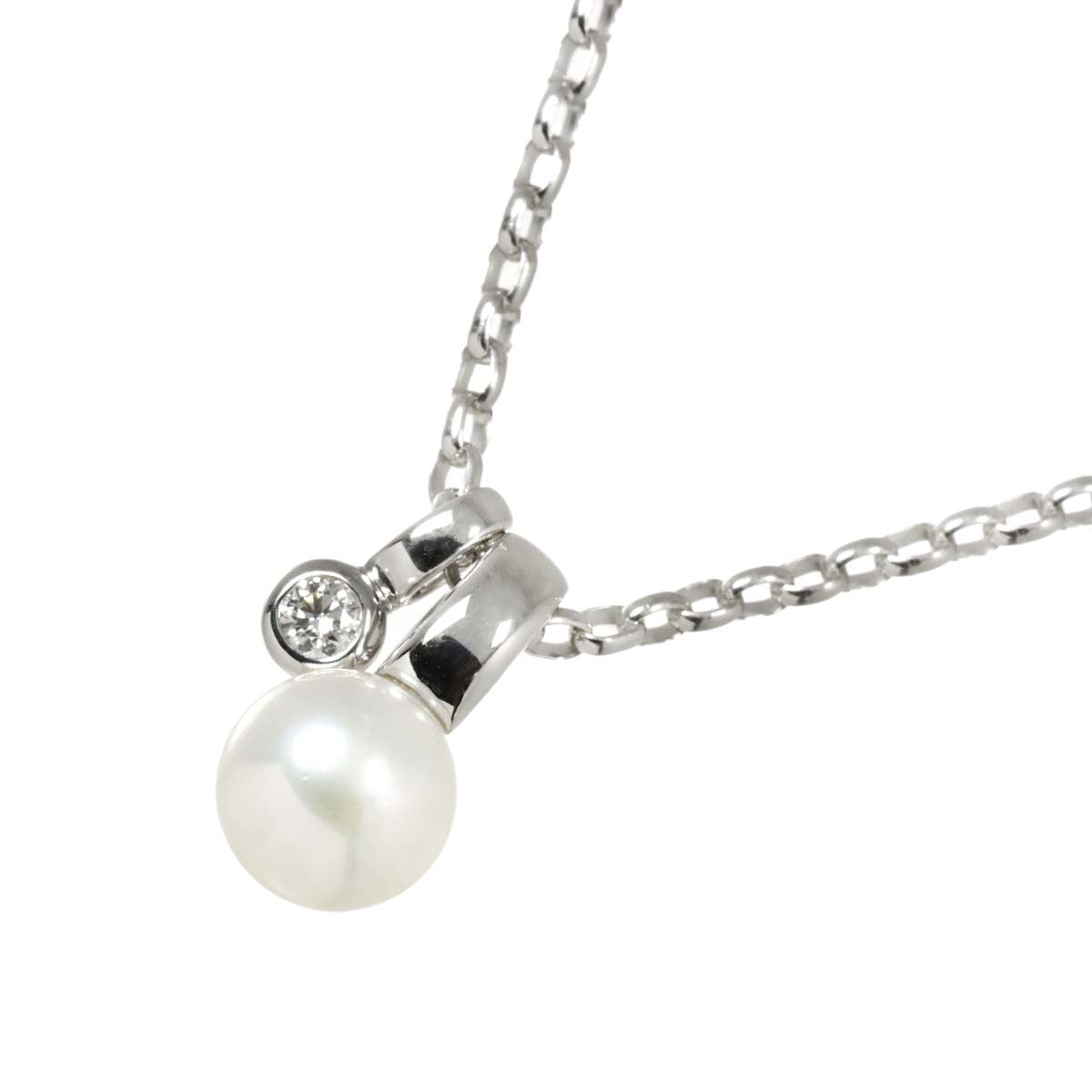 Akoya Pearl 6.7mm Diamond Necklace 18K White Gold 750