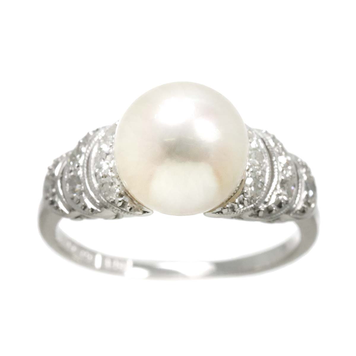 Akoya Pearl 9.1mm Diamond Ring 14K White Gold 585 size6(US)