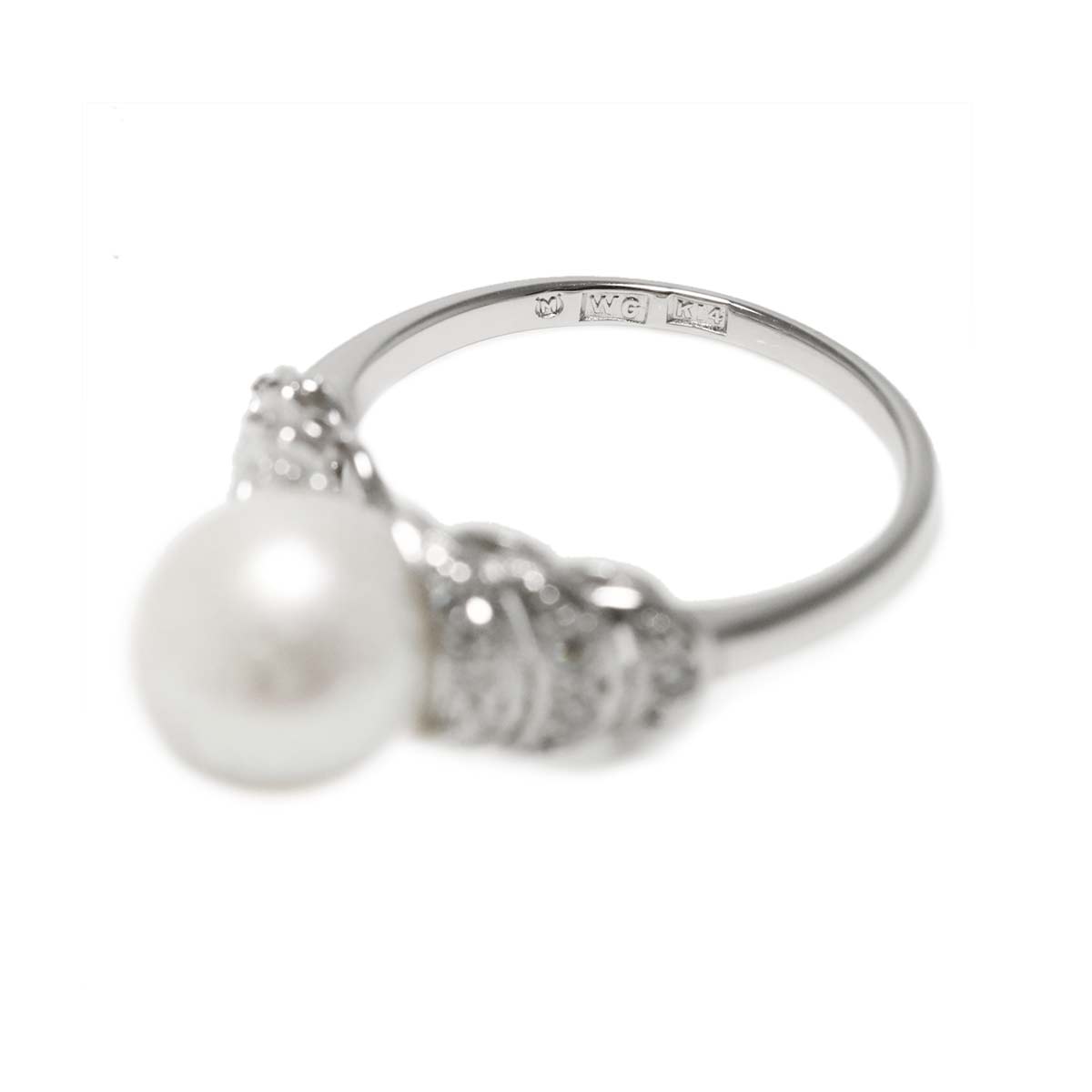 Akoya Pearl 9.1mm Diamond Ring 14K White Gold 585 siz6(US)