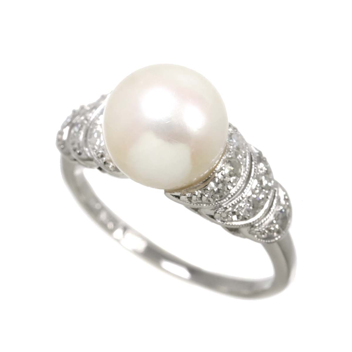 Akoya Pearl 9.1mm Diamond Ring 14K White Gold 585 siz6(US)