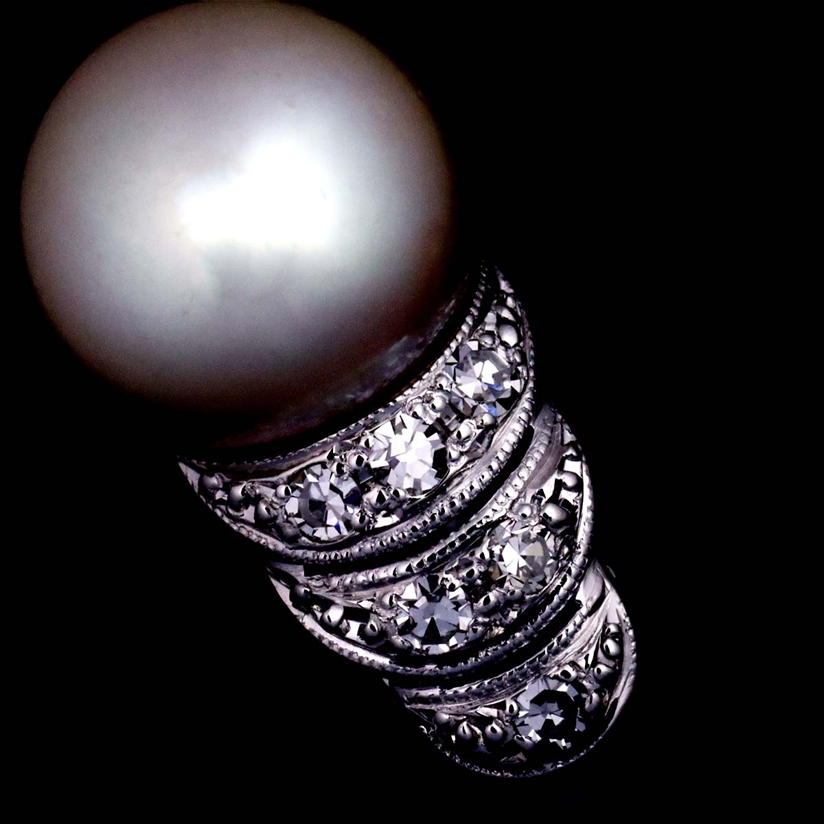 Akoya Pearl 9.1mm Diamond Ring 14K White Gold 585 siz6(US)