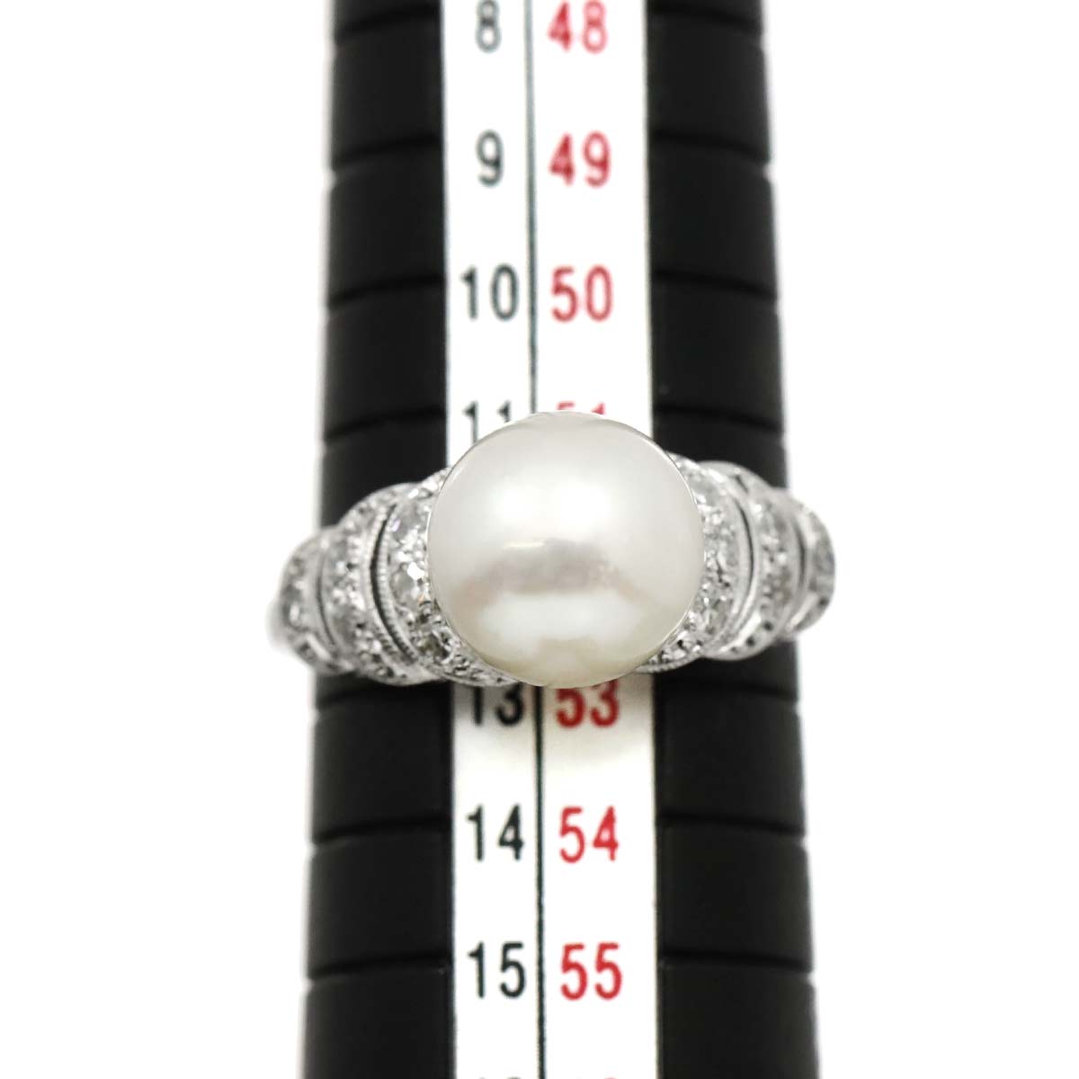 Akoya Pearl 9.1mm Diamond Ring 14K White Gold 585 siz6(US)