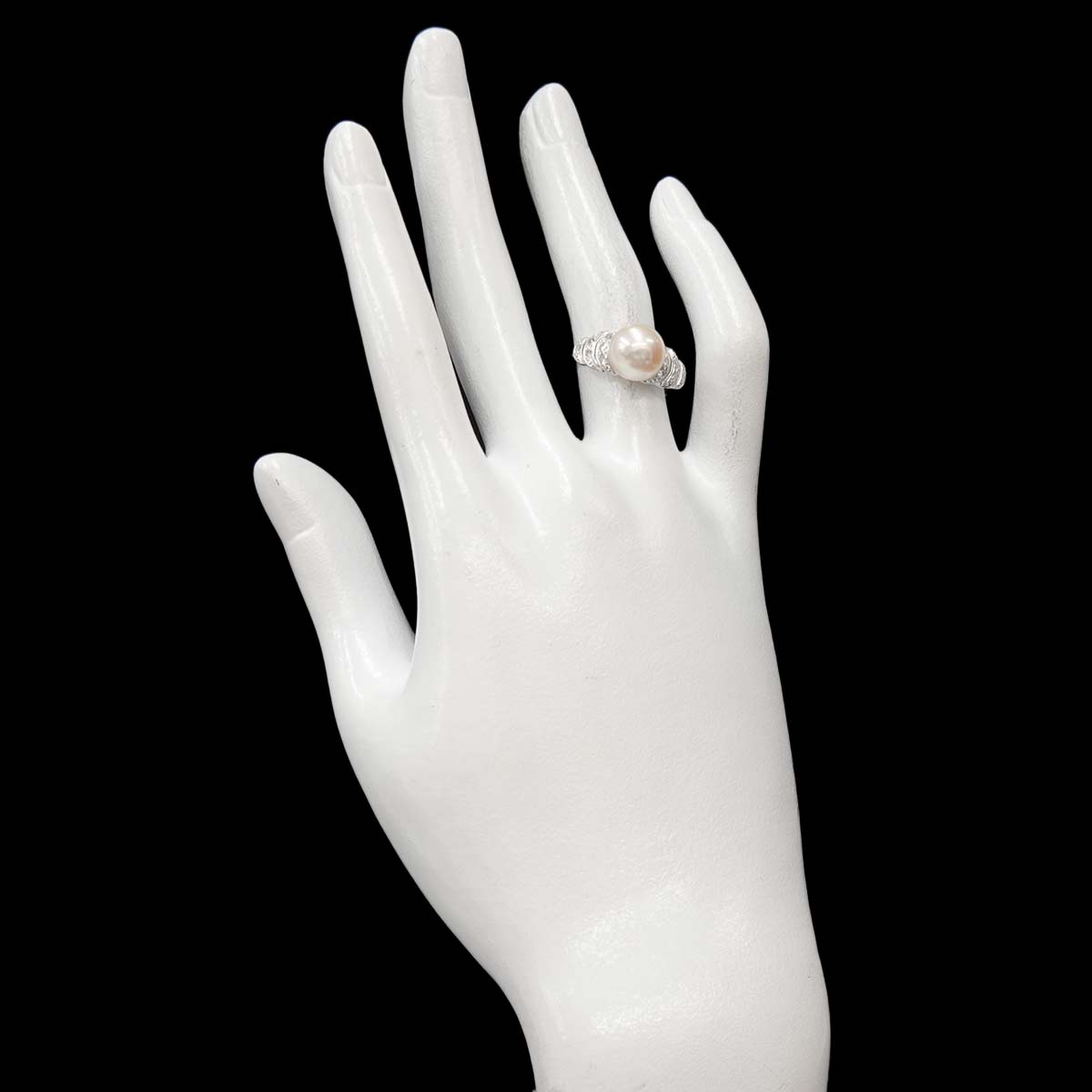 Akoya Pearl 9.1mm Diamond Ring 14K White Gold 585 siz6(US)