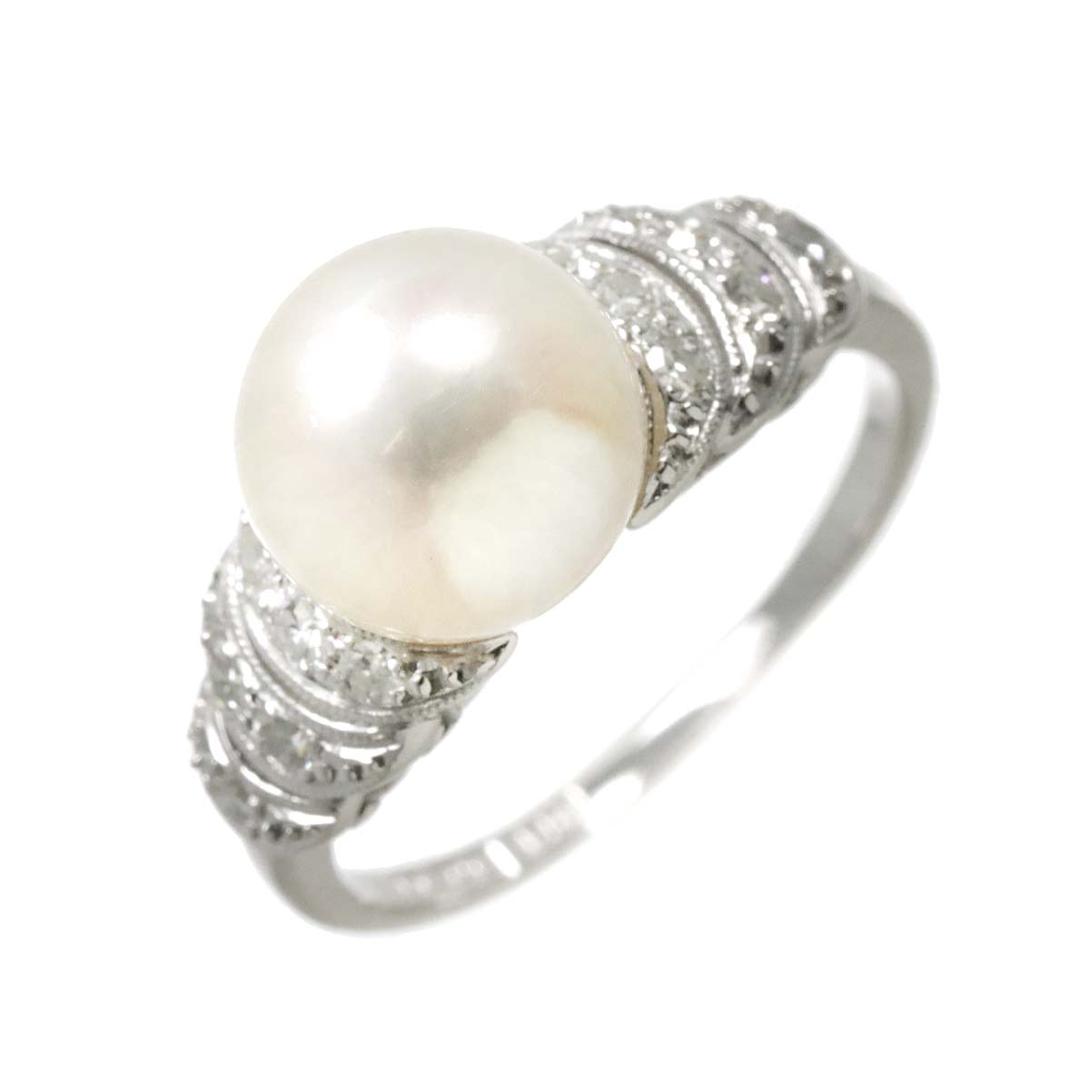 Akoya Pearl 9.1mm Diamond Ring 14K White Gold 585 siz6(US)