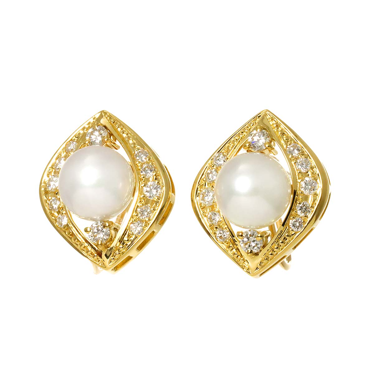 Akoya Pearl 7.7mm Diamond Earrings 18K Yellow Gold 750