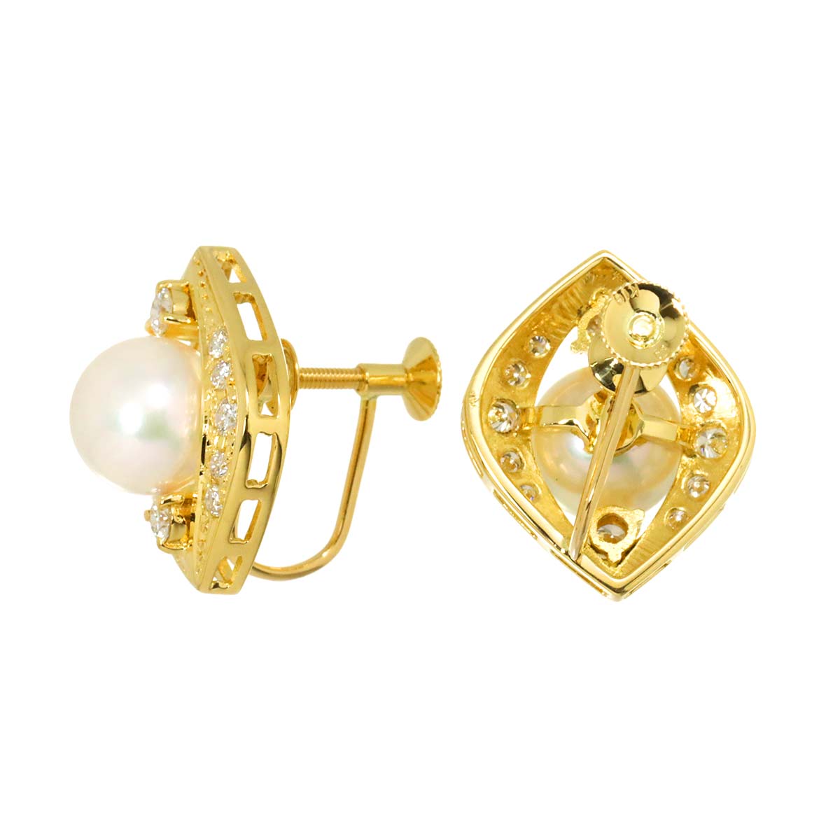 Akoya Pearl 7.7mm Diamond Earrings 18K Yellow Gold 750