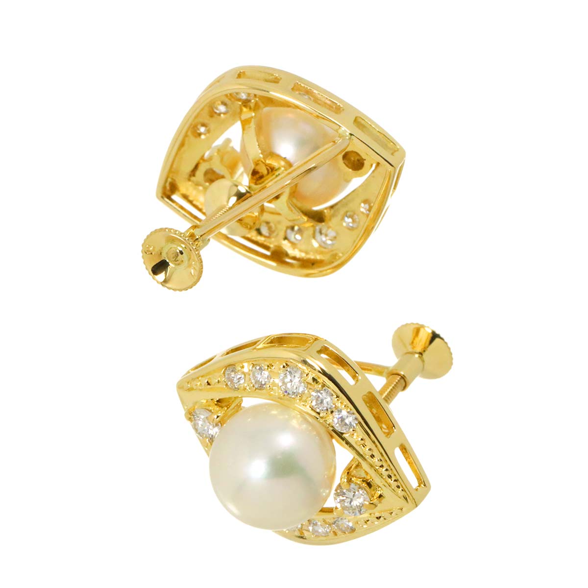 Akoya Pearl 7.7mm Diamond Earrings 18K Yellow Gold 750