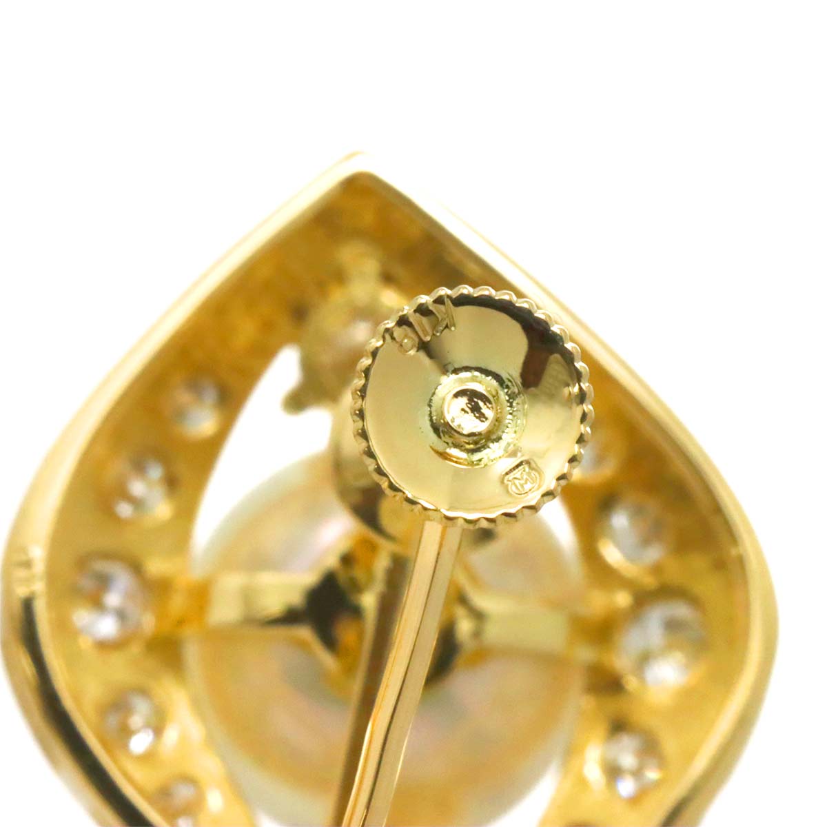 Akoya Pearl 7.7mm Diamond Earrings 18K Yellow Gold 750