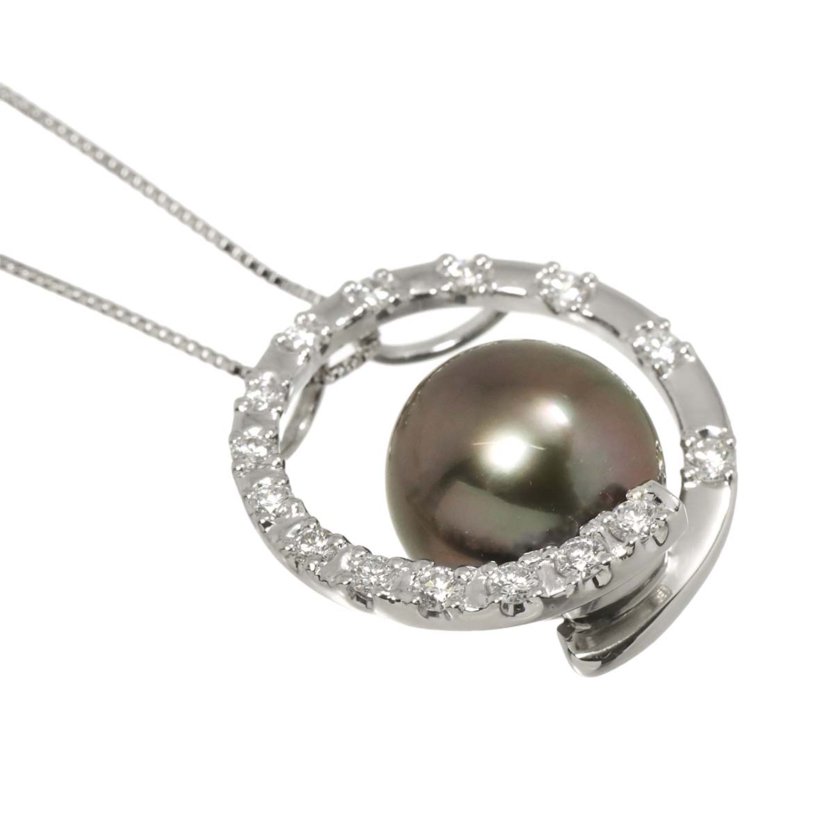 Black Pearl 11.2mm Diamond 0.36ct Necklace Pt