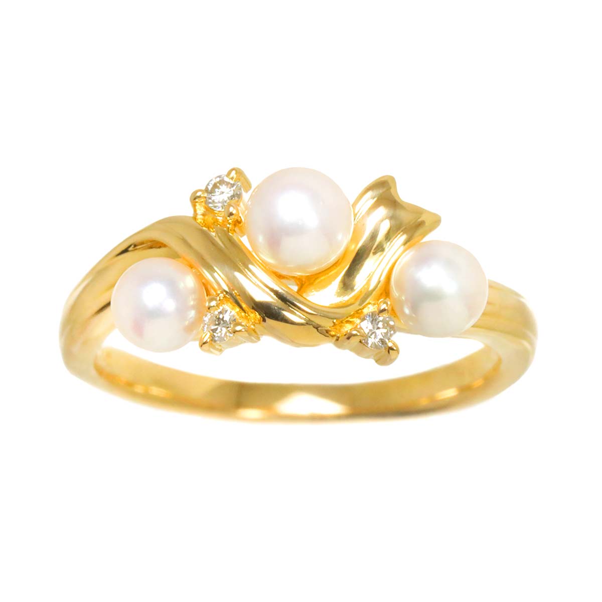 Akoya pearl 4.1-3.6mm Diamond 0.04ct Ring 18K YG 750 5.25(US)
