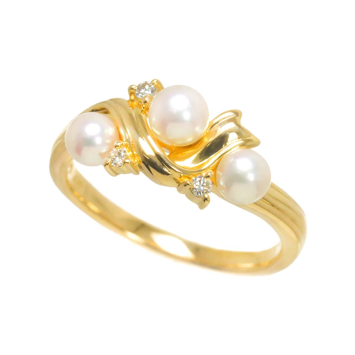 Akoya pearl 4.1-3.6mm Diamond 0.04ct Ring 18K YG 750 5.25(US)