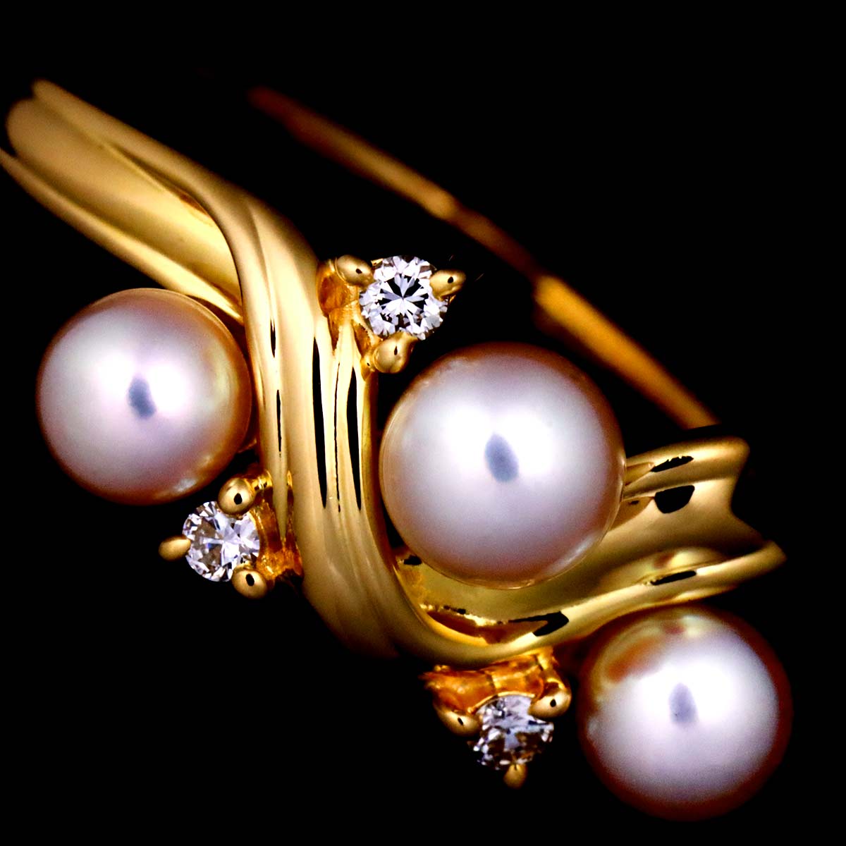 Akoya pearl 4.1-3.6mm Diamond 0.04ct Ring 18K YG 750 5.25(US)
