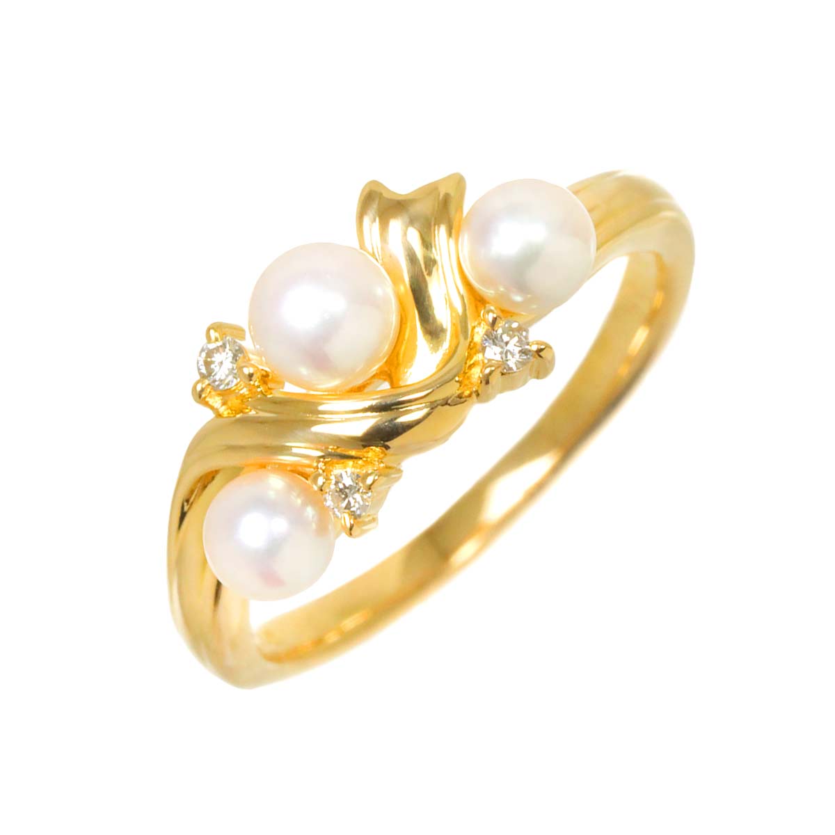 Akoya pearl 4.1-3.6mm Diamond 0.04ct Ring 18K YG 750 5.25(US)