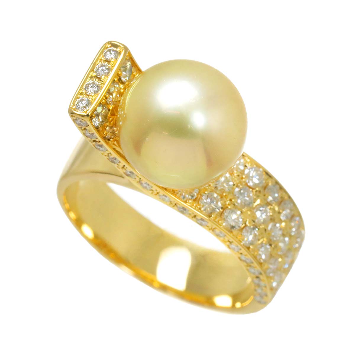 South Sea pearl 10.9mm Diamond 1.10ct Ring 18K YG 750 size7.5US