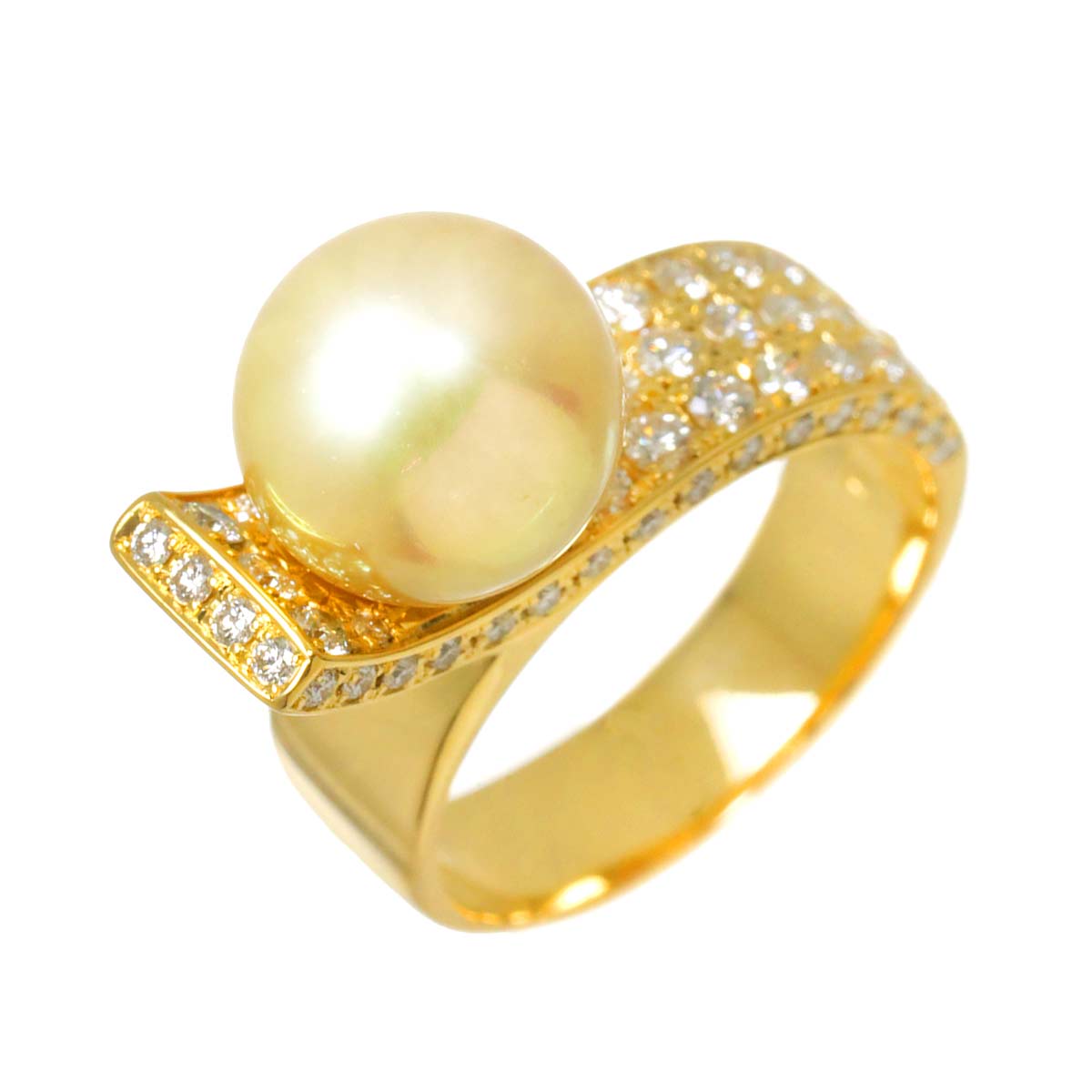 South Sea pearl 10.9mm Diamond 1.10ct Ring 18K YG 750 size7.5US