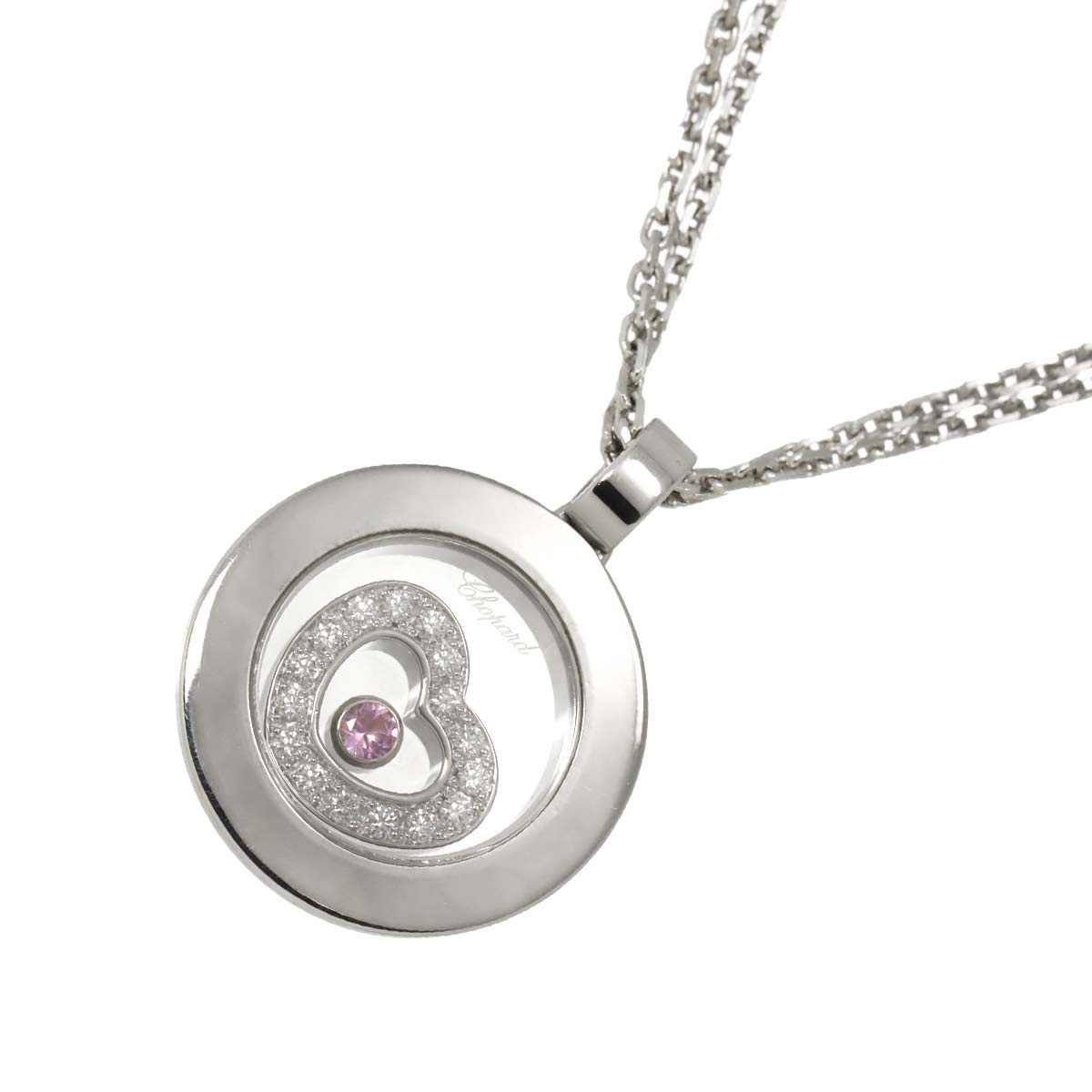 Happy Diamond Sapphire Heart Necklace 18K White Gold 750