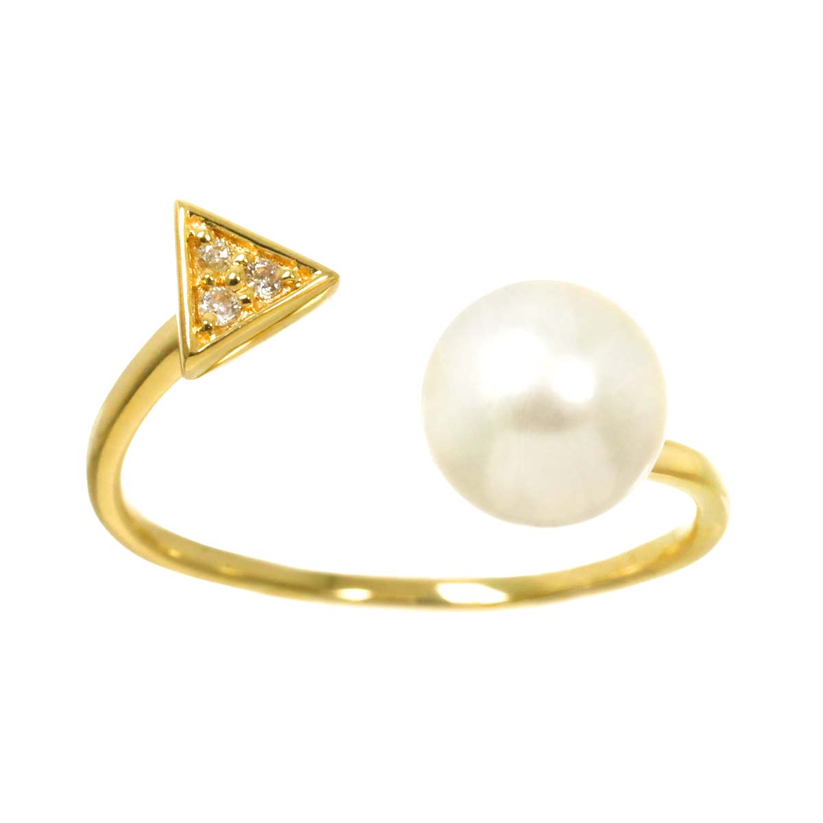 Akoya Pearl 7.4mm Diamond 0.02ct Ring 14K K14 YG 585 7.25-7.5(US)