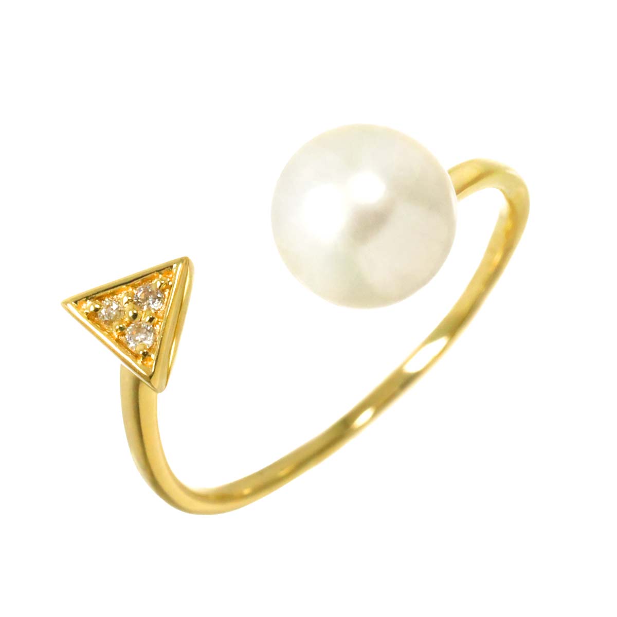 Akoya Pearl 7.4mm Diamond 0.02ct Ring 14K K14 YG 585 7.25-7.5(US)