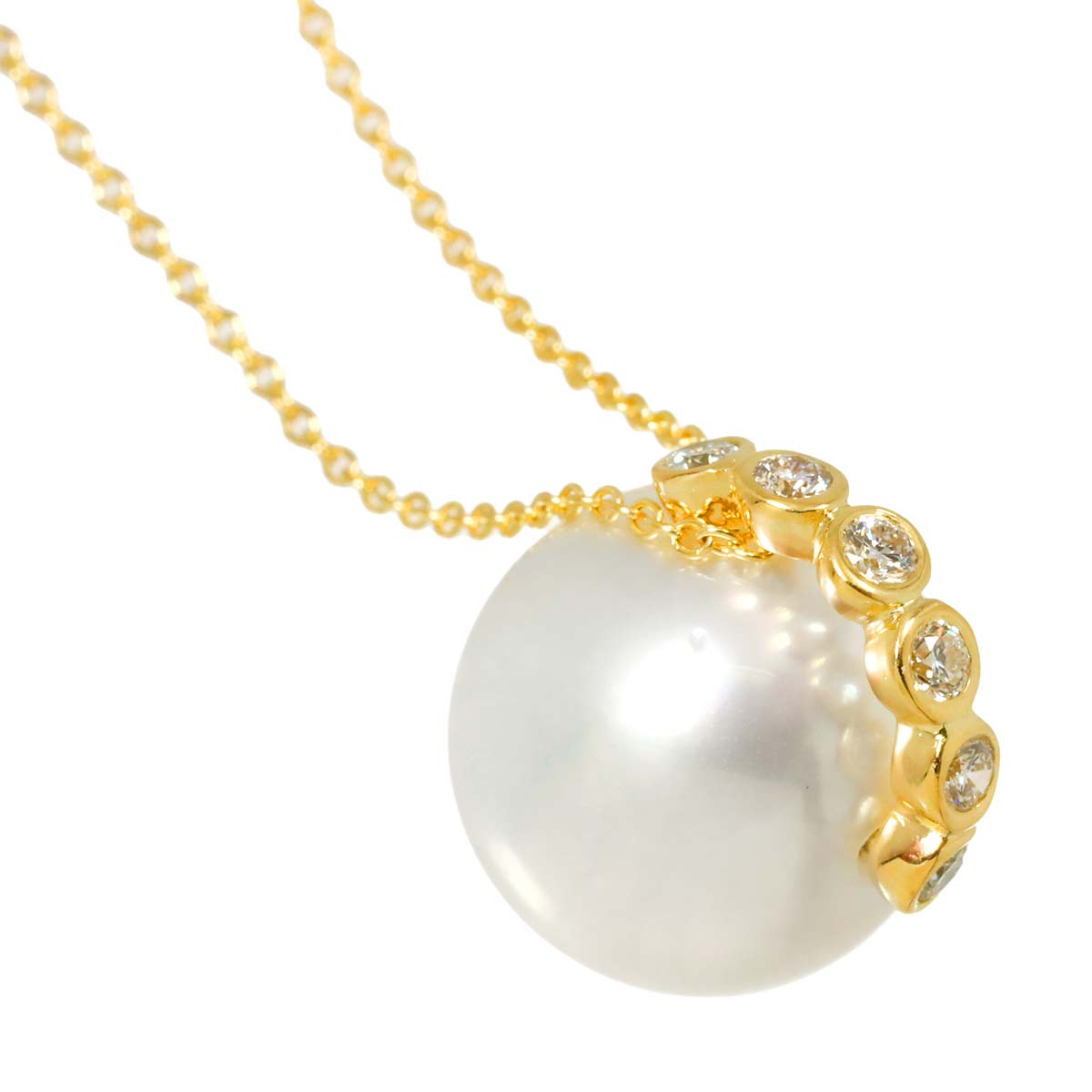 South Sea Pearl 16.7mm Diamond 0.437ct Necklace 18K YG Yellow Gold 750