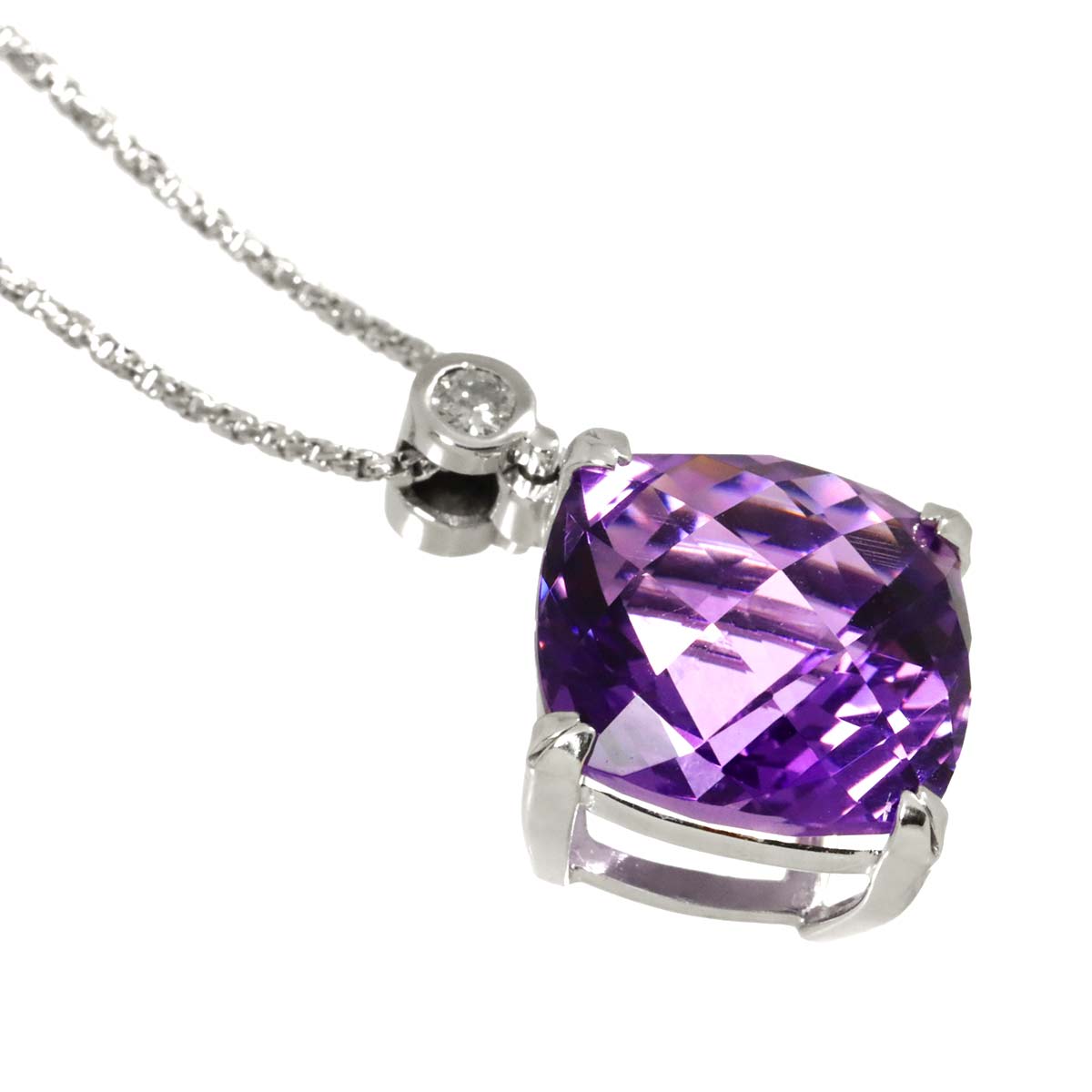 Amethyst 4.41ct Diamond 0.03ct Necklace 18K WG White Gold 750