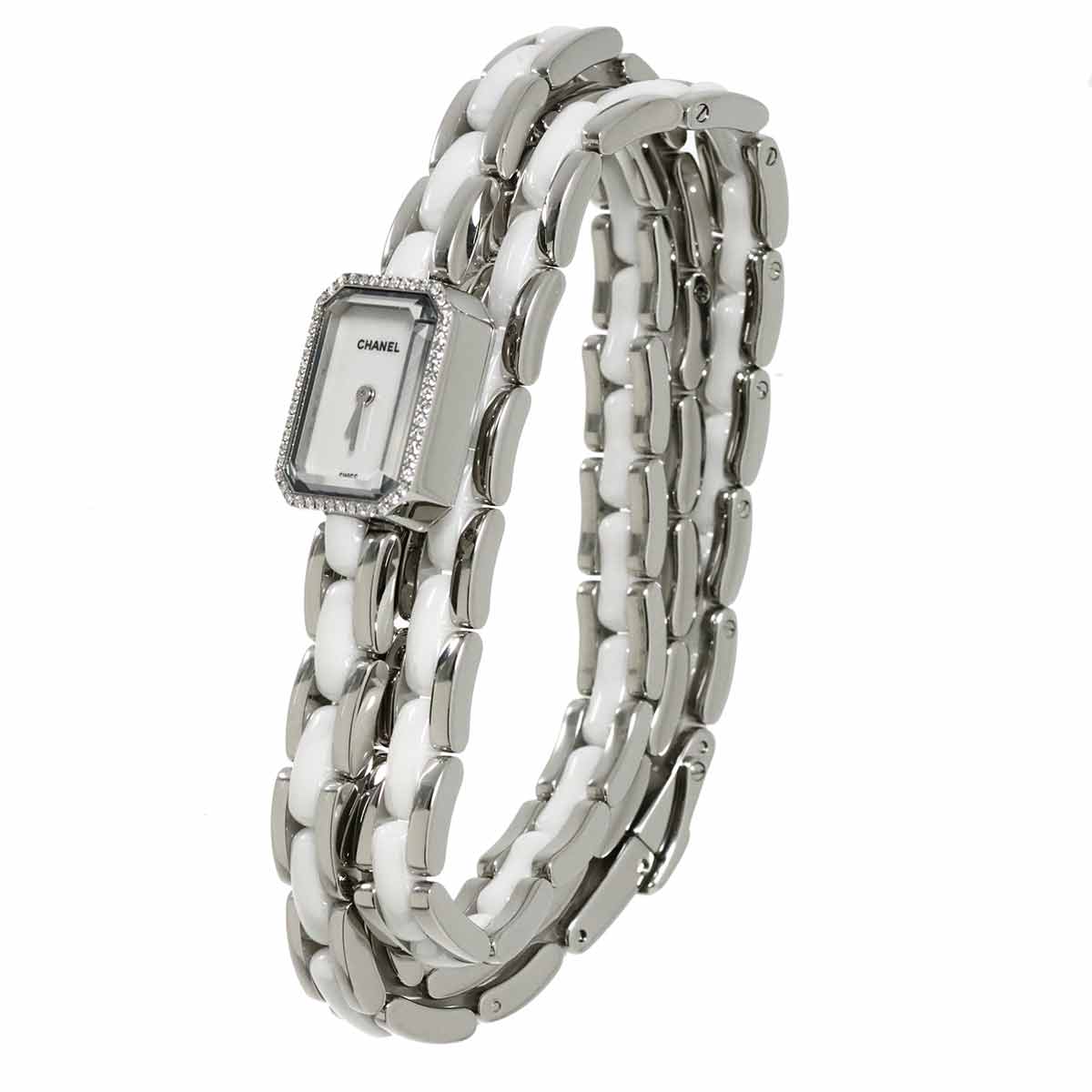 Premiere H3059 Diamond Bezel Ceramic Quartz White Dial Ladies