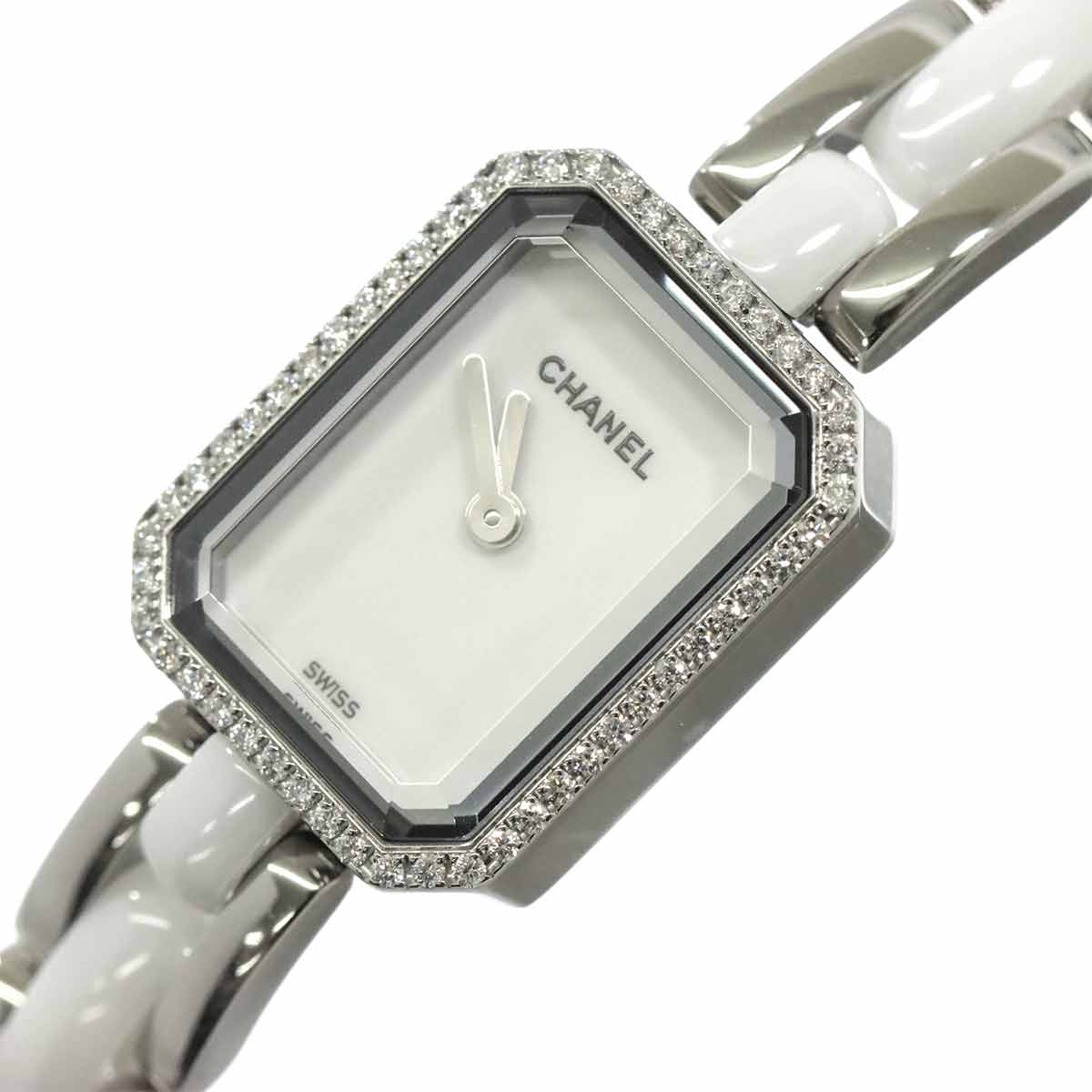 Premiere H3059 Diamond Bezel Ceramic Quartz White Dial Ladies