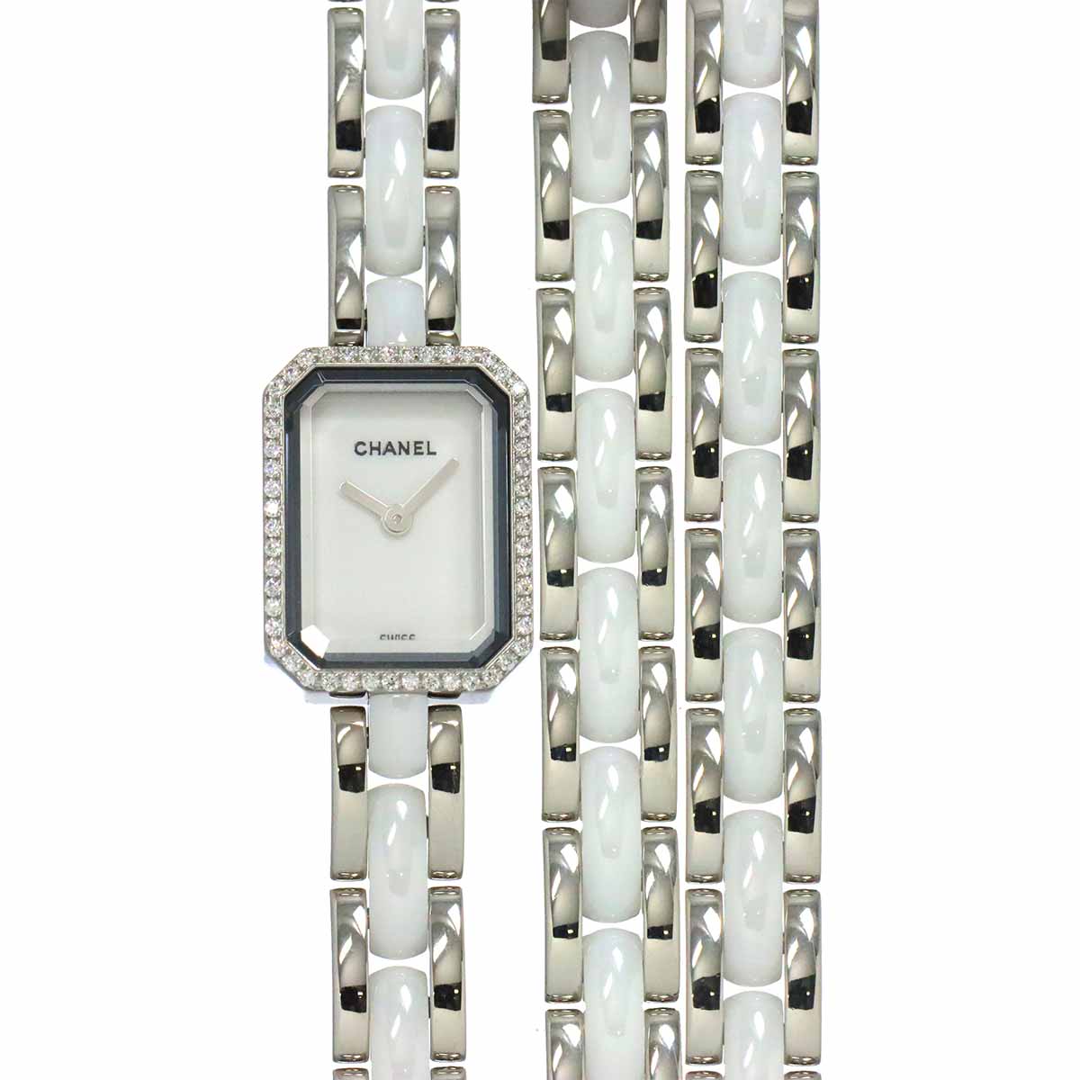 Premiere H3059 Diamond Bezel Ceramic Quartz White Dial Ladies