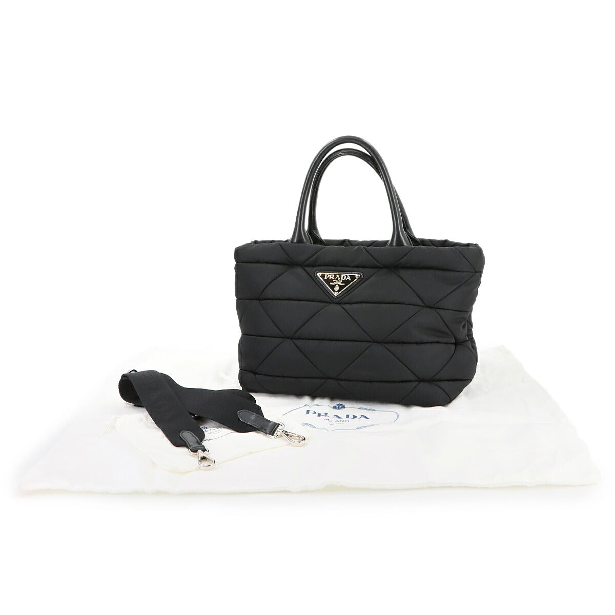 Small Padded 2way Tote Shoulder Bag Nylon Leather Black 1BG436