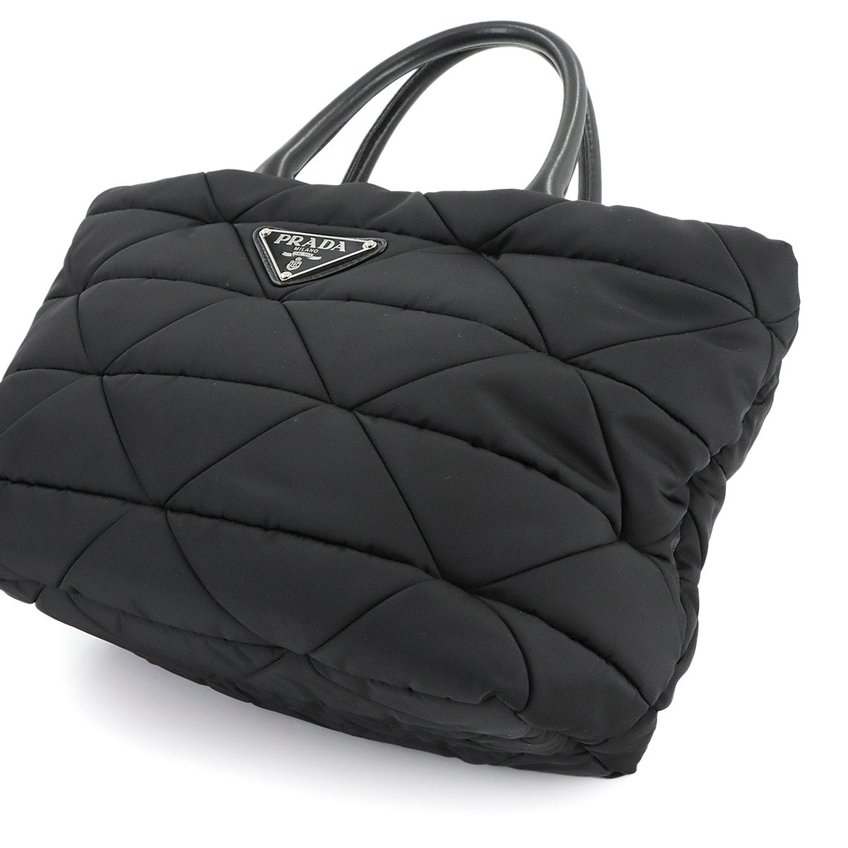 Small Padded 2way Tote Shoulder Bag Nylon Leather Black 1BG436