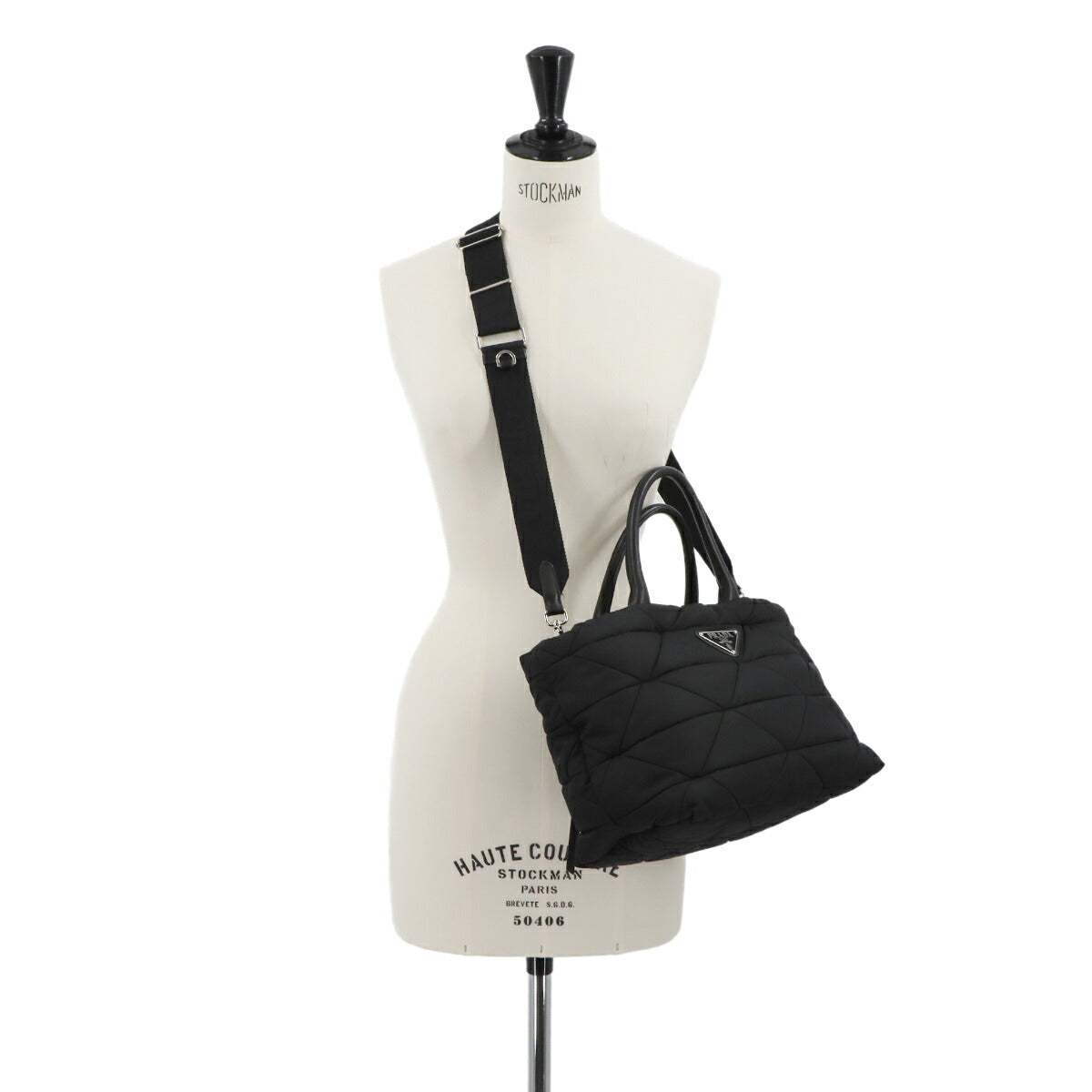 Small Padded 2way Tote Shoulder Bag Nylon Leather Black 1BG436