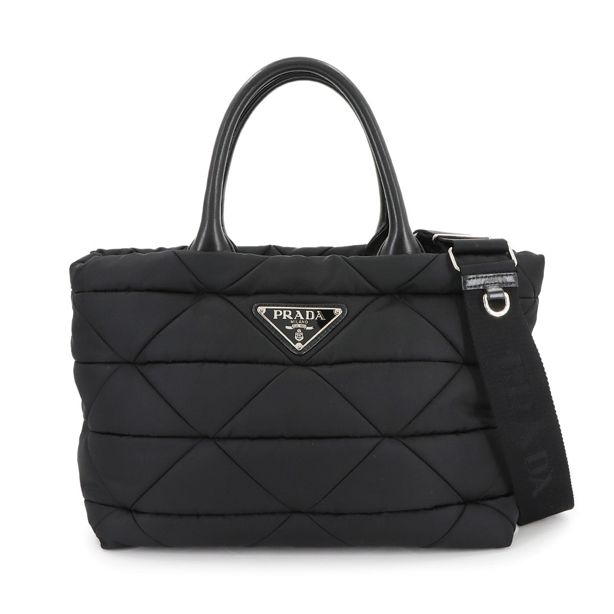 Small Padded 2way Tote Shoulder Bag Nylon Leather Black 1BG436