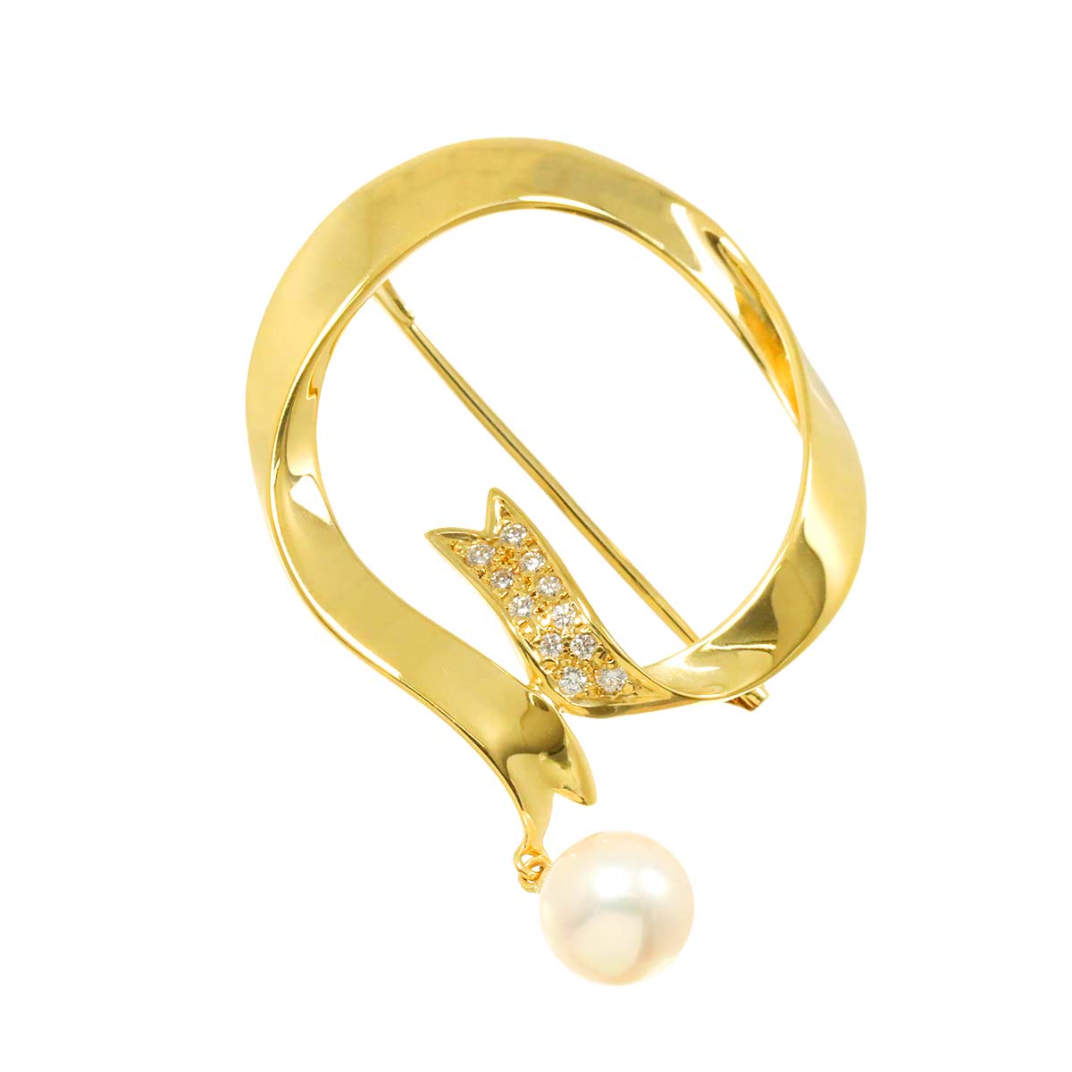Akoya pearl 7.6mm Diamond Brooch 18K Yellow Gold 750