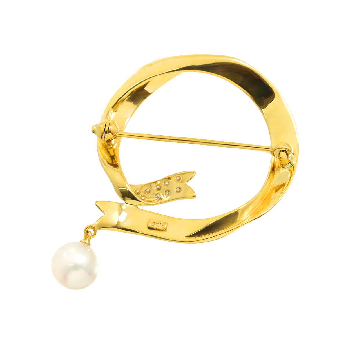 Akoya pearl 7.6mm Diamond Brooch 18K Yellow Gold 750
