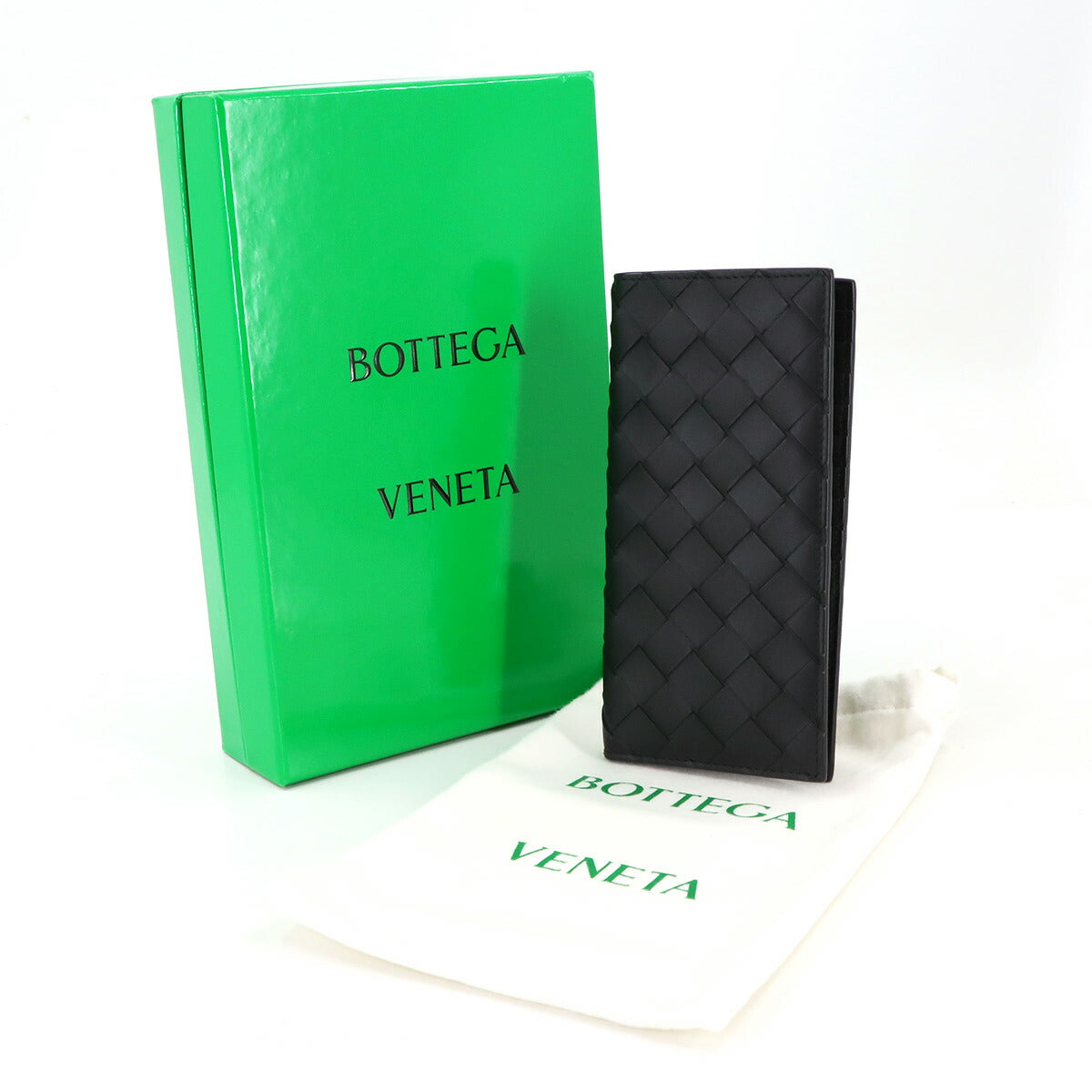 Intrecciato Long Wallet Leather Black Purse