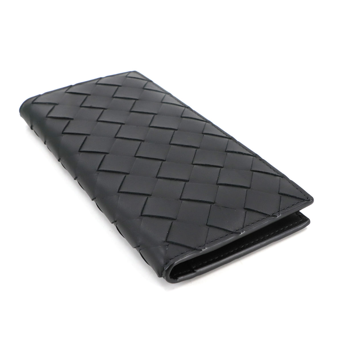 Intrecciato Long Wallet Leather Black Purse