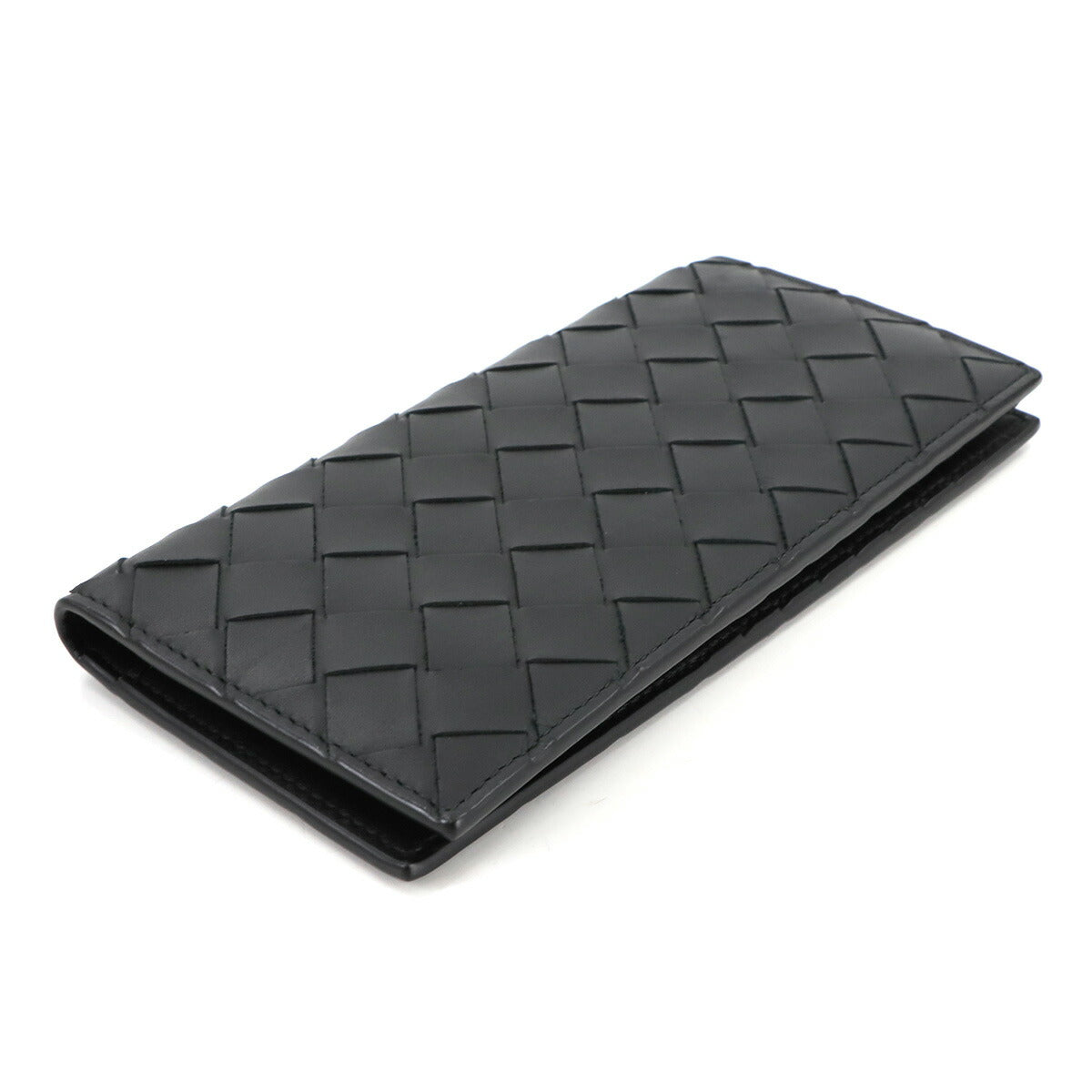 Intrecciato Long Wallet Leather Black Purse