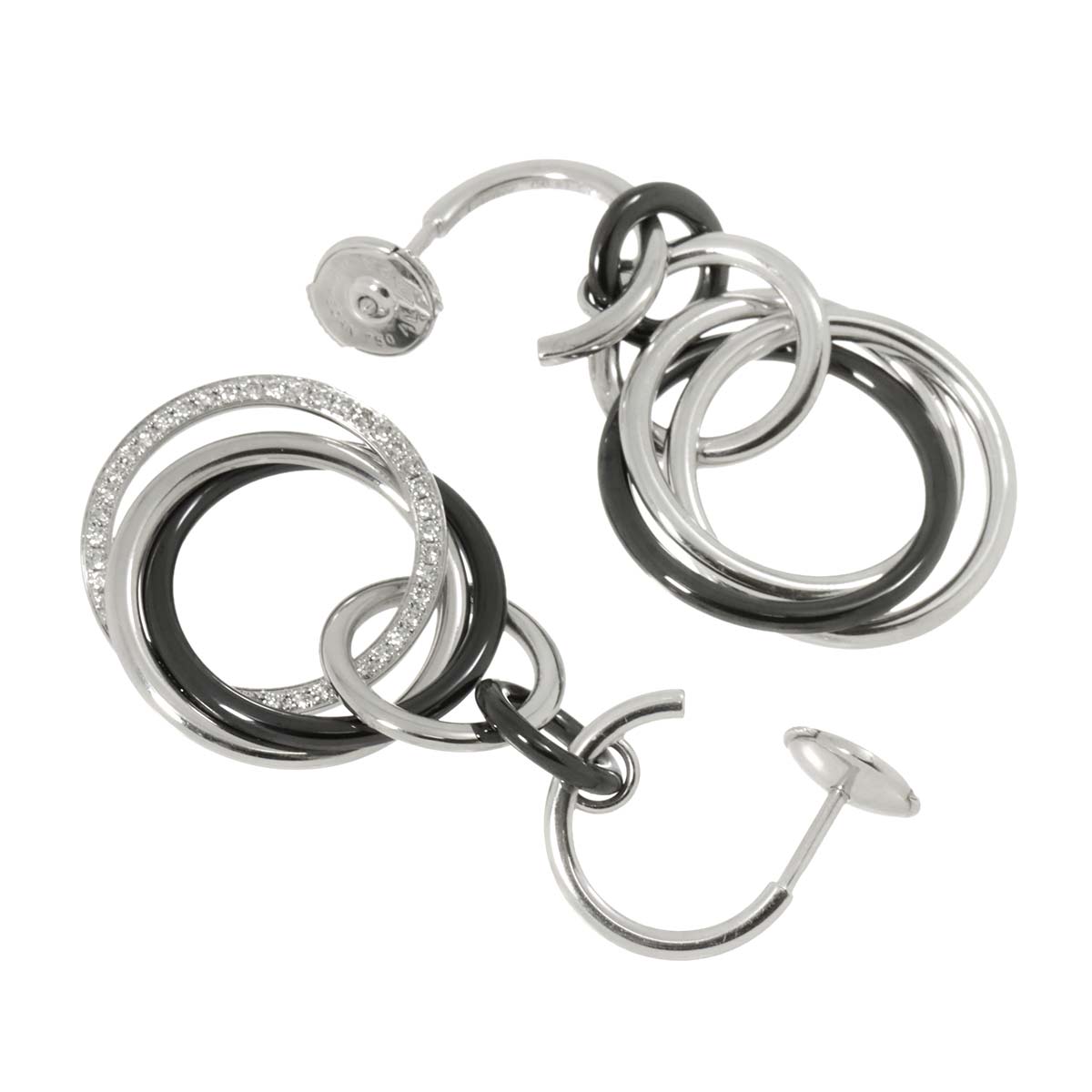 Trinity Diamond Ceramic Earrings Pierced 18K White Gold 750