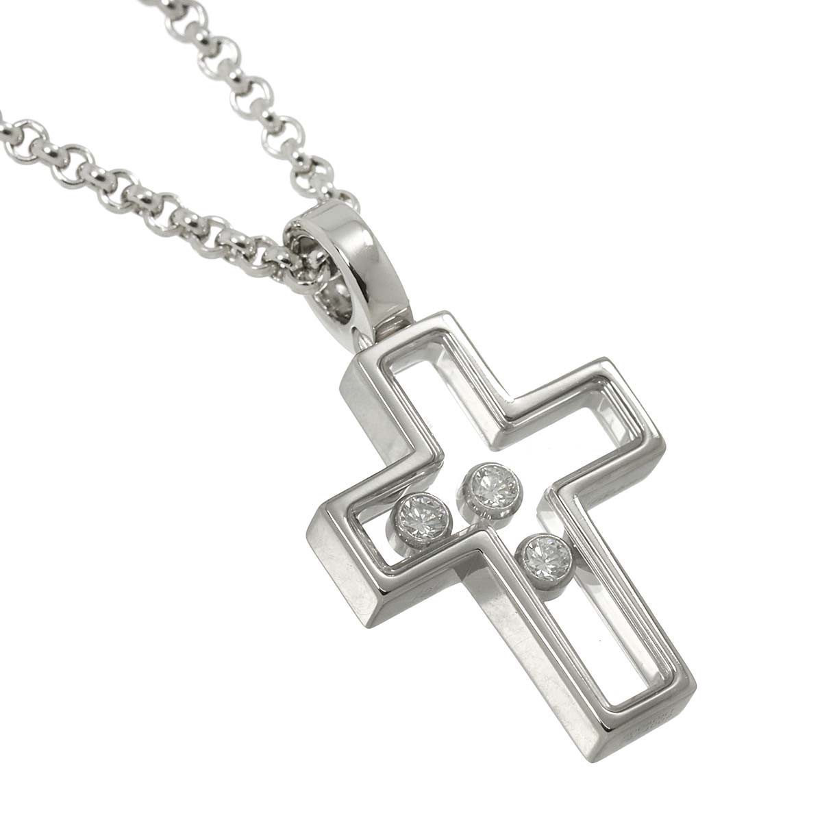 Happy Diamond Cross Necklace 18K White Gold 750