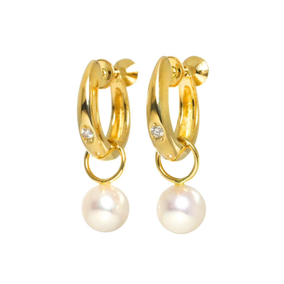 Akoya Pearl 7.8mm Diamond Earrings 18K Yellow Gold 750