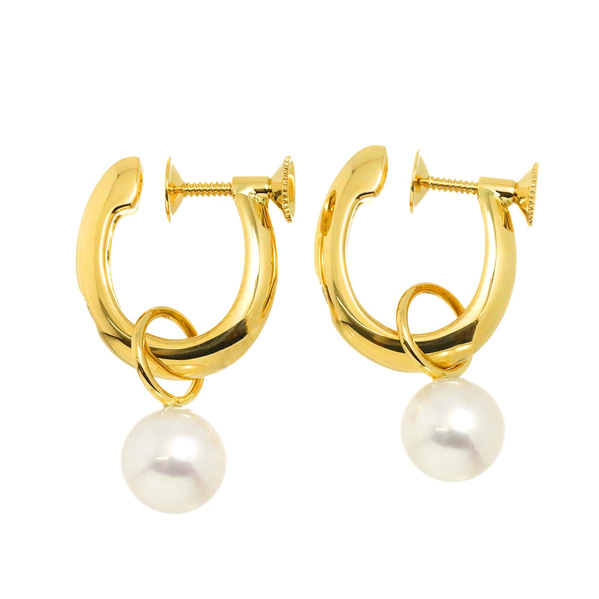Akoya Pearl 7.8mm Diamond Earrings 18K Yellow Gold 750