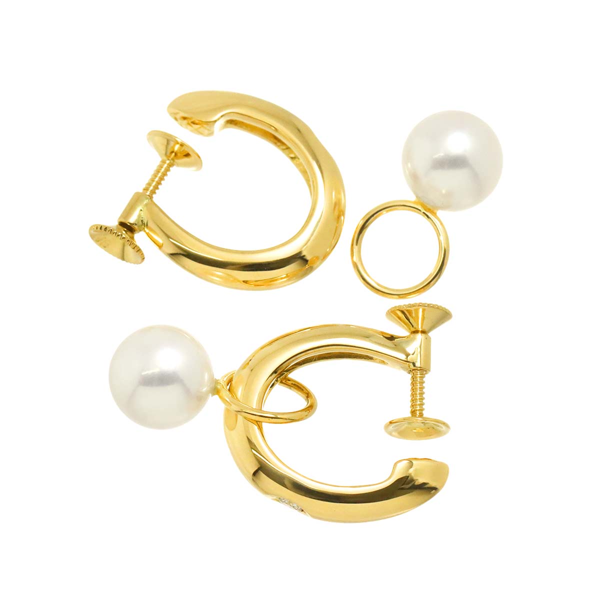 Akoya Pearl 7.8mm Diamond Earrings 18K Yellow Gold 750