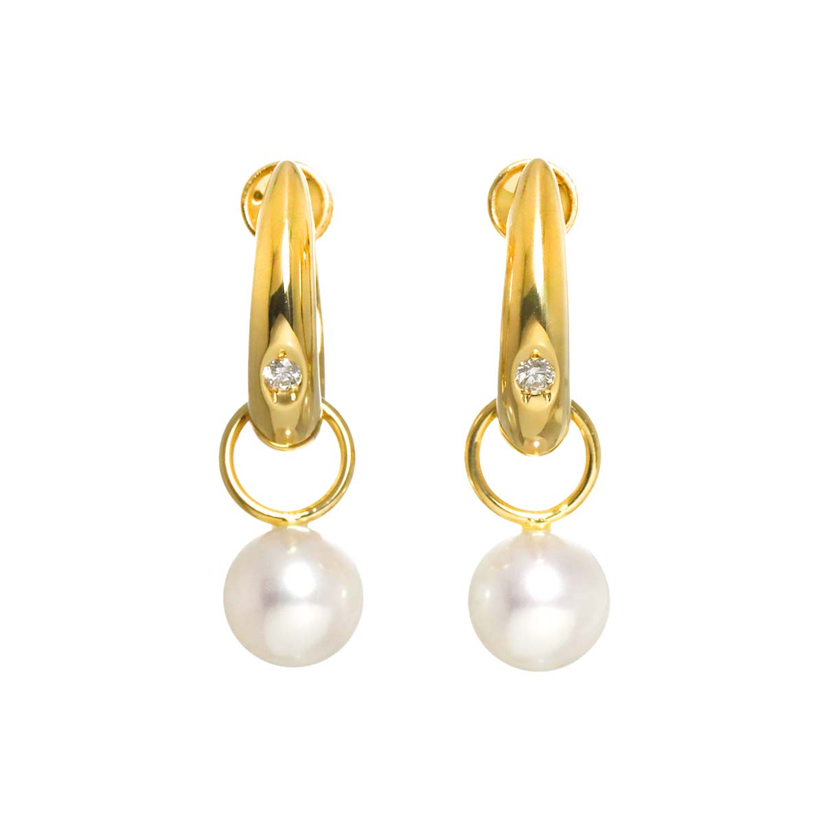 Akoya Pearl 7.8mm Diamond Earrings 18K Yellow Gold 750