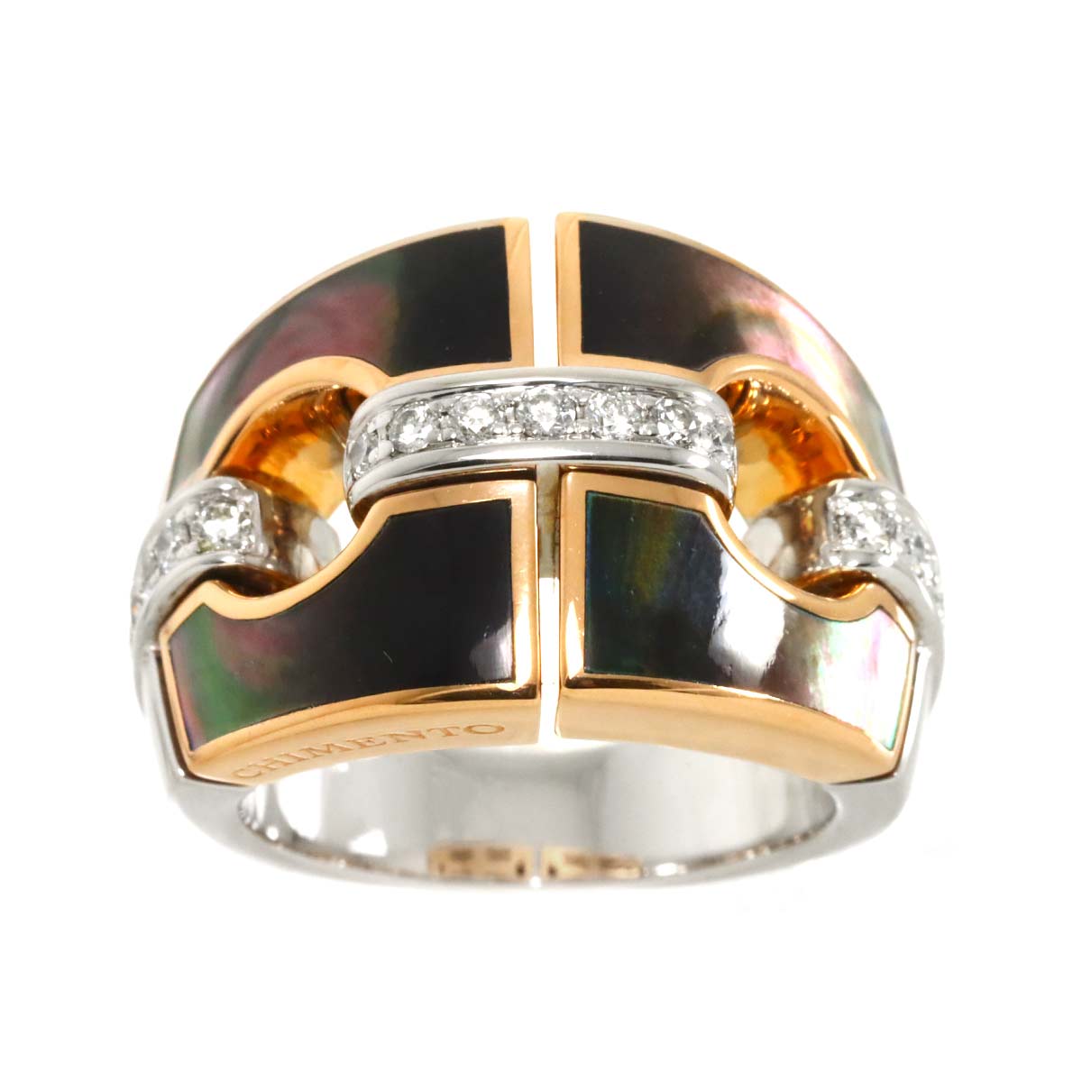 Mother of Pearl Diamond Ring 18K PG WG 750 Size6.75-7.25(US)