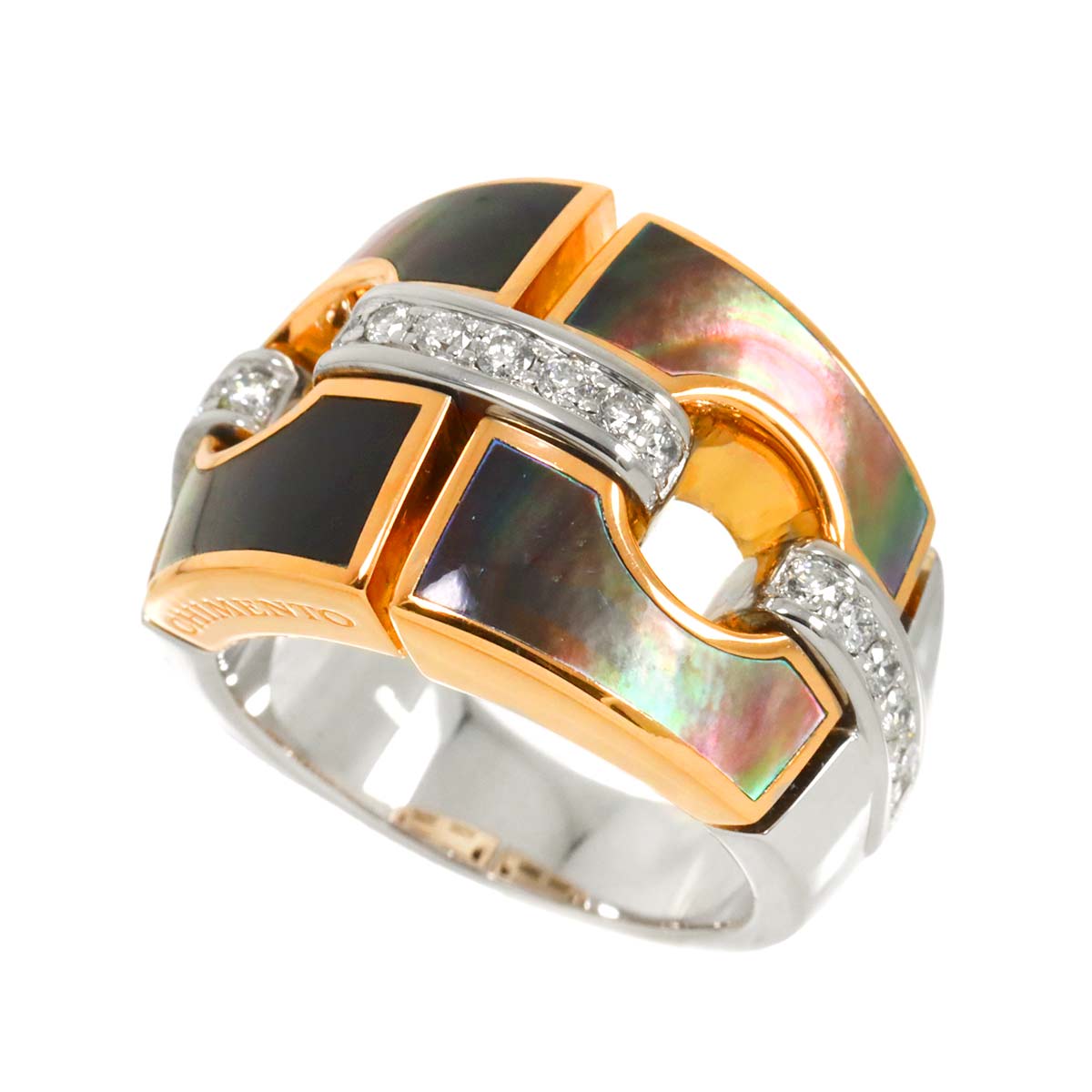 Mother of Pearl Diamond Ring 18K PG WG 750 Size6.75-7.25(US)