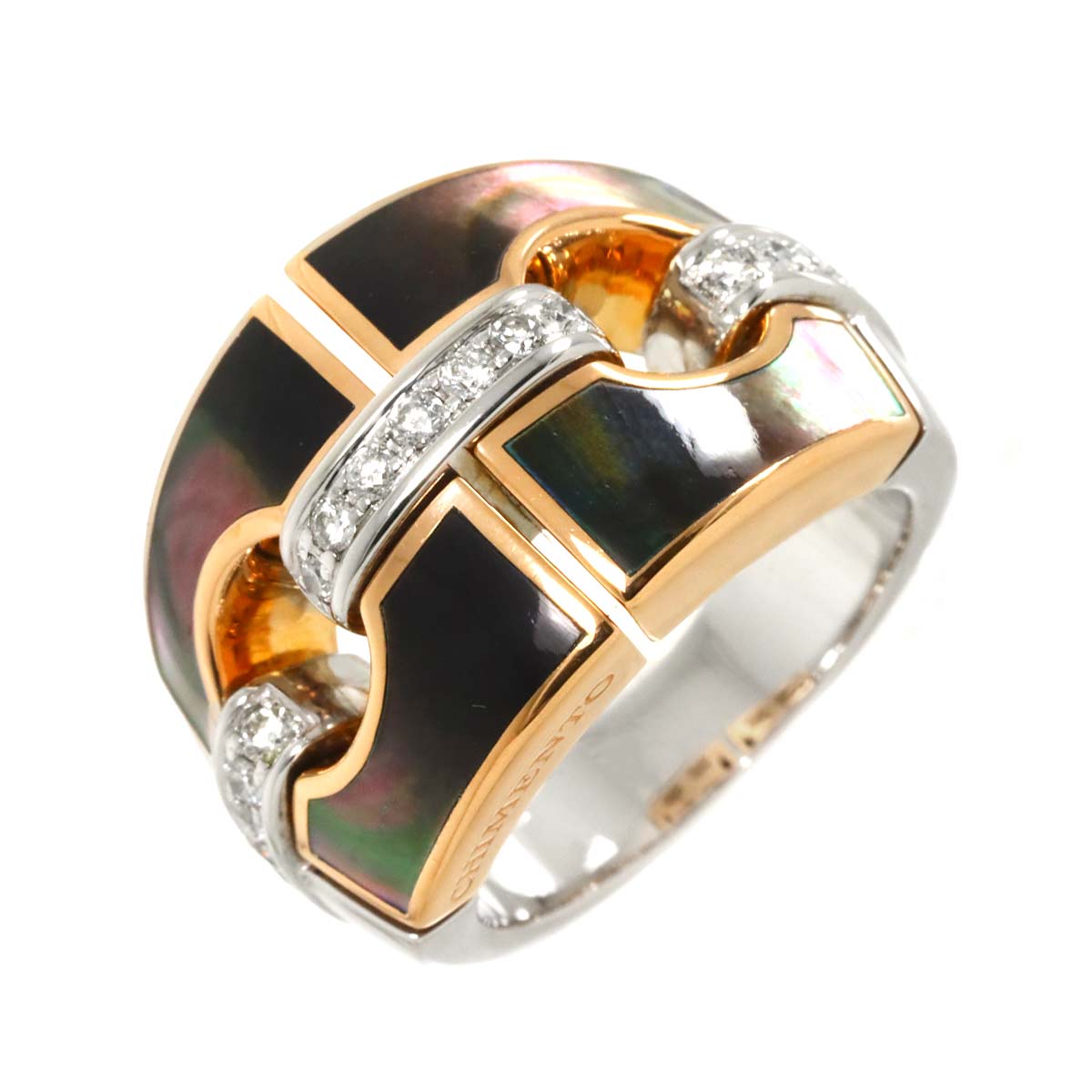 Mother of Pearl Diamond Ring 18K PG WG 750 Size6.75-7.25(US)