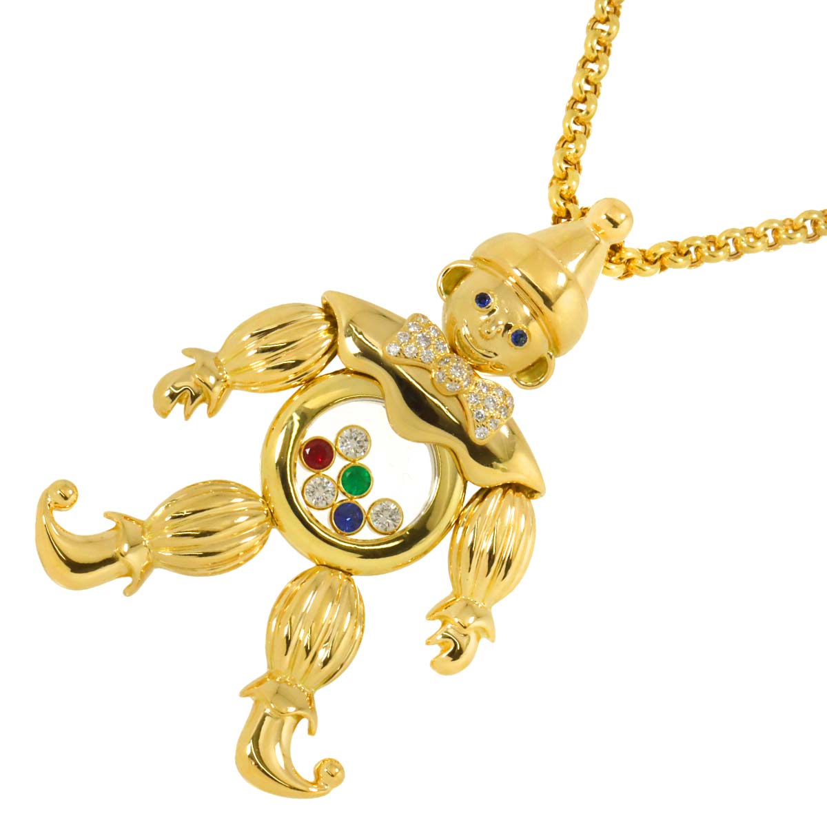 Happy Diamond clown motif Multi Stone Necklace 18K YG 750