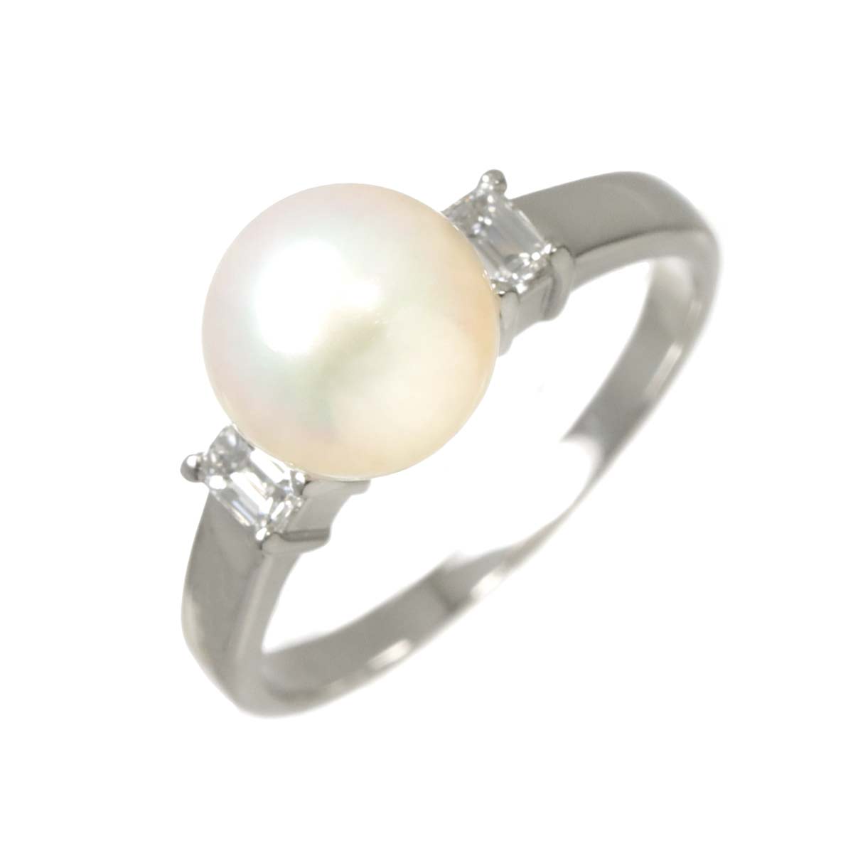 Akoya Pearl 8.7mm Diamond 0.31ct Ring Pt size7.75-8(US)