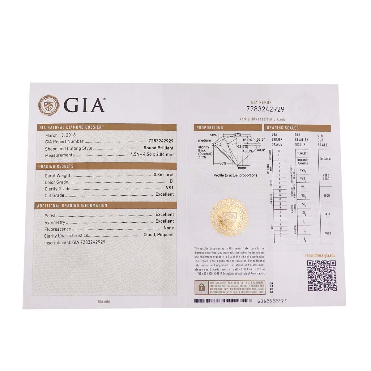 Diamond 0.36ct D/VS1/3EX Ring Platinum size55 7.25(US)