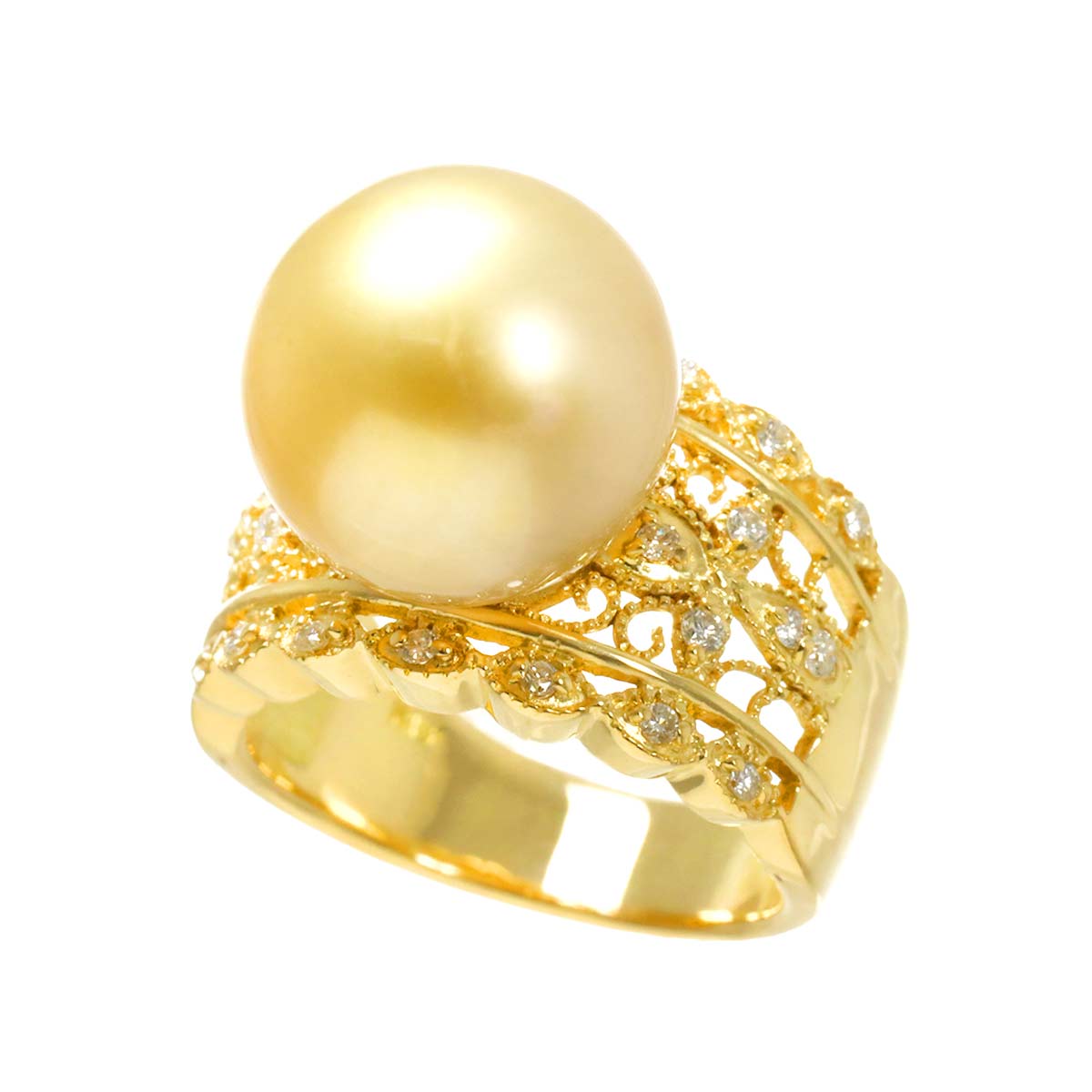 South Sea pearl 12.8mm Diamond 0.21ct Ring 18K K18 YG 750 5.75-6(US)