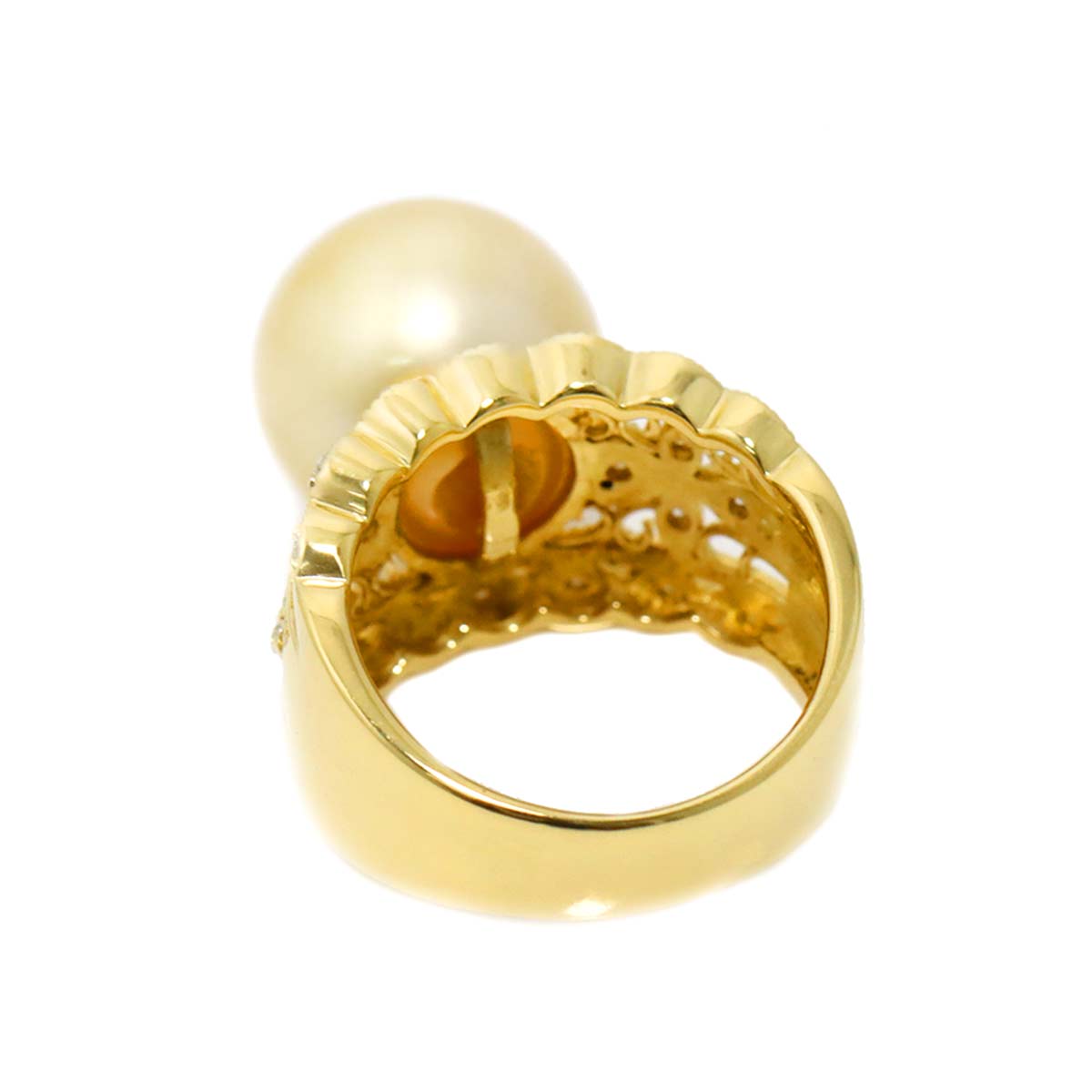 South Sea pearl 12.8mm Diamond 0.21ct Ring 18K K18 YG 750 5.75-6(US)